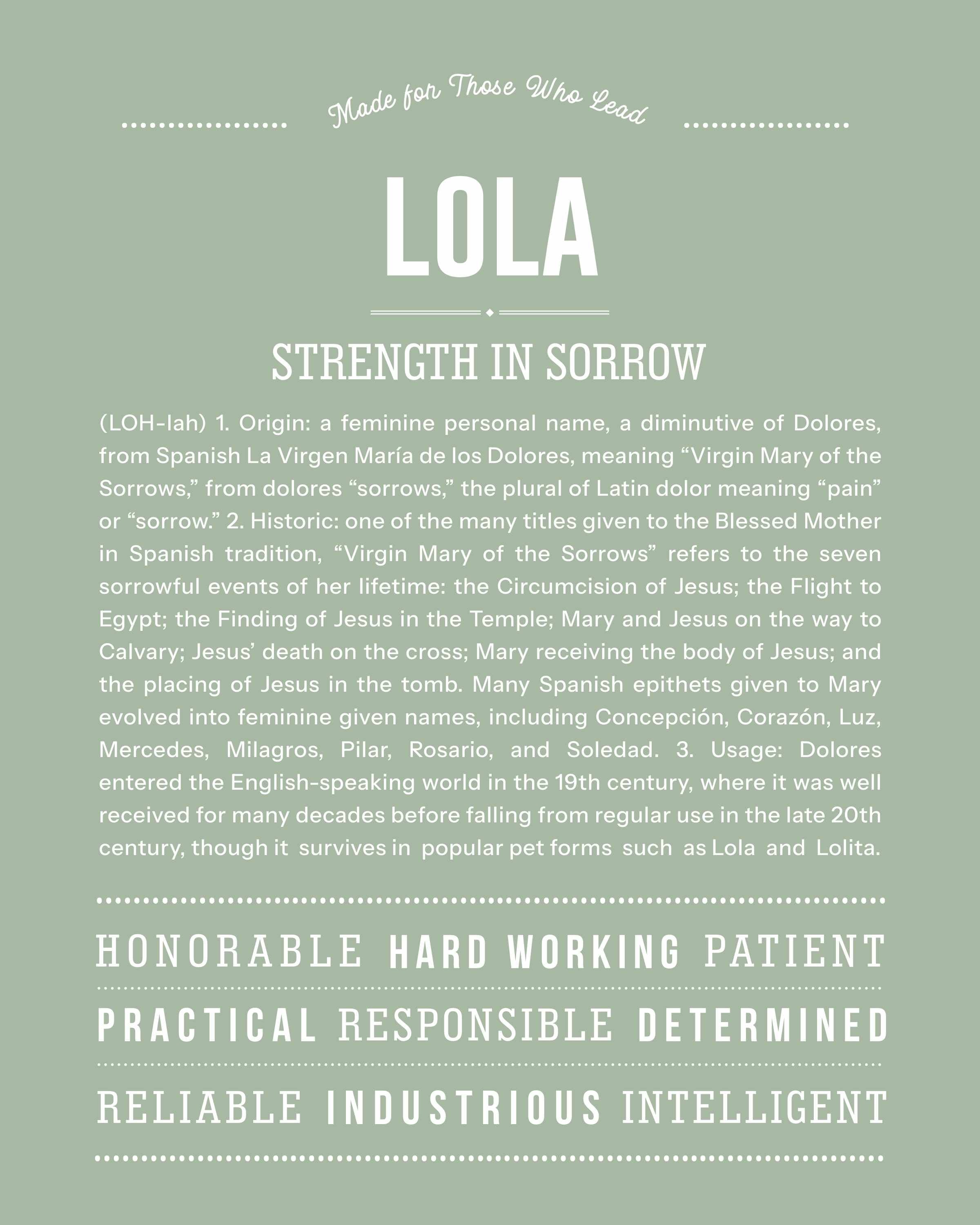 Lola | Personalised Name Meaning Print – Custom Name Art Gift