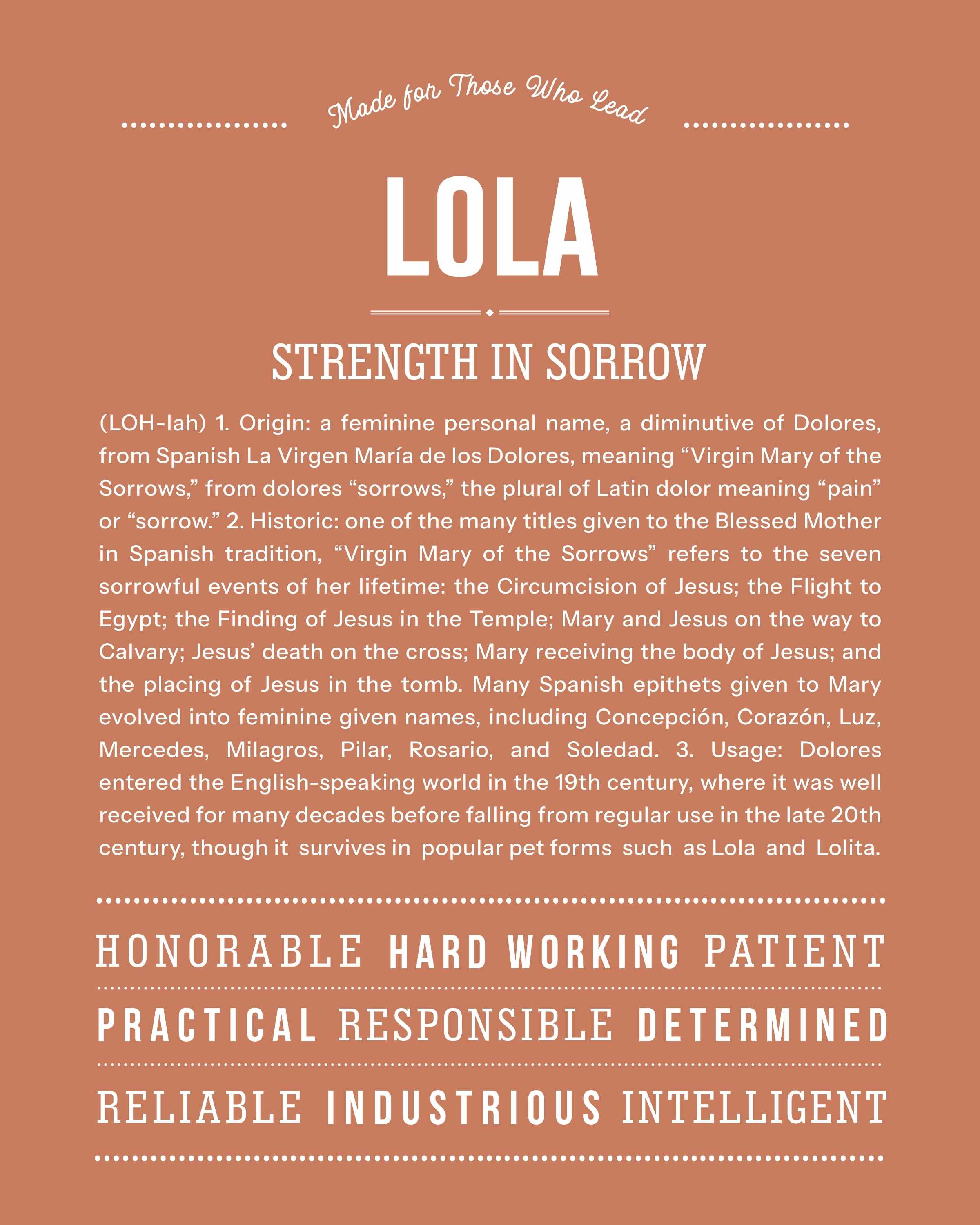 Lola | Personalised Name Meaning Print – Custom Name Art Gift
