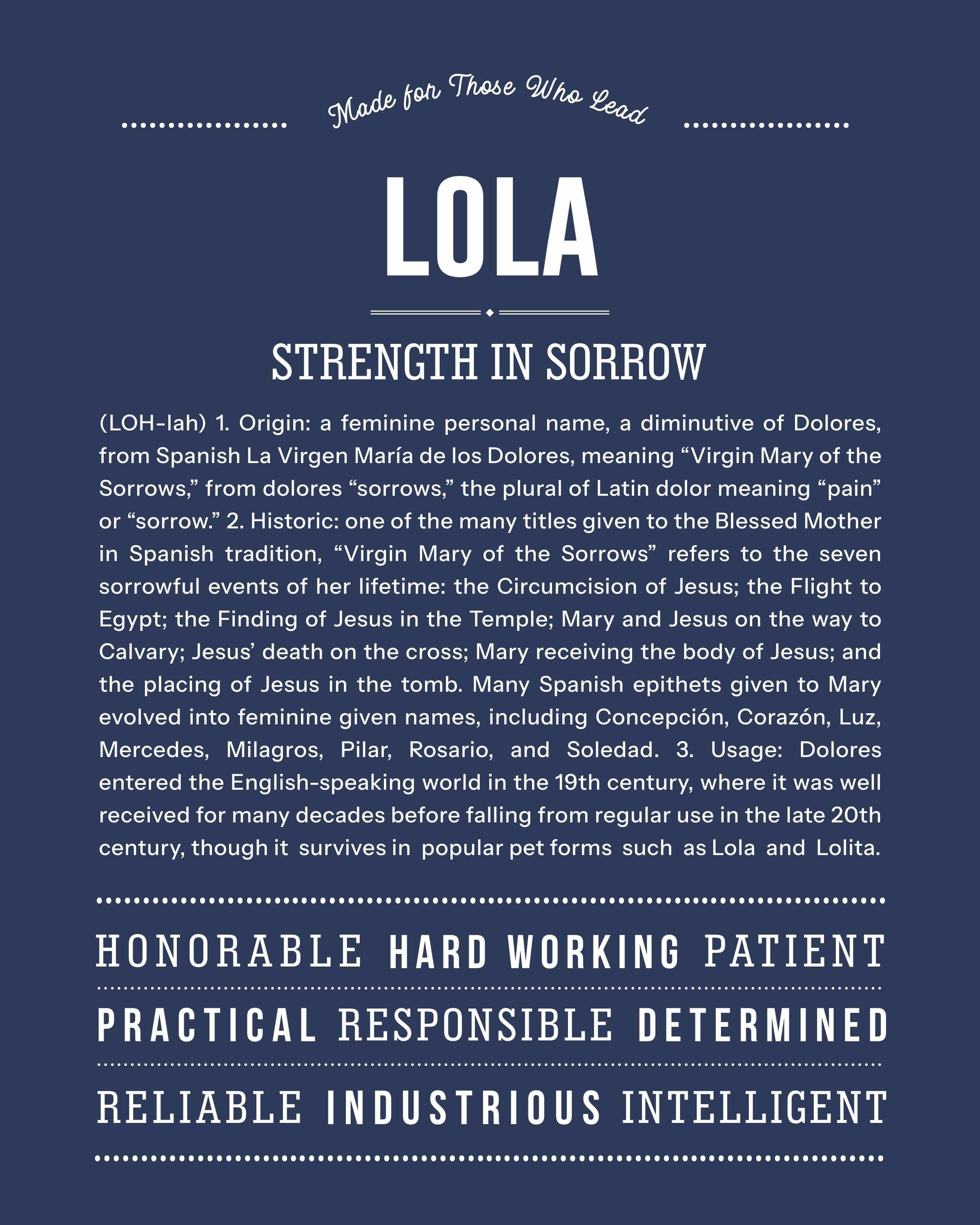 Lola | Personalised Name Meaning Print – Custom Name Art Gift