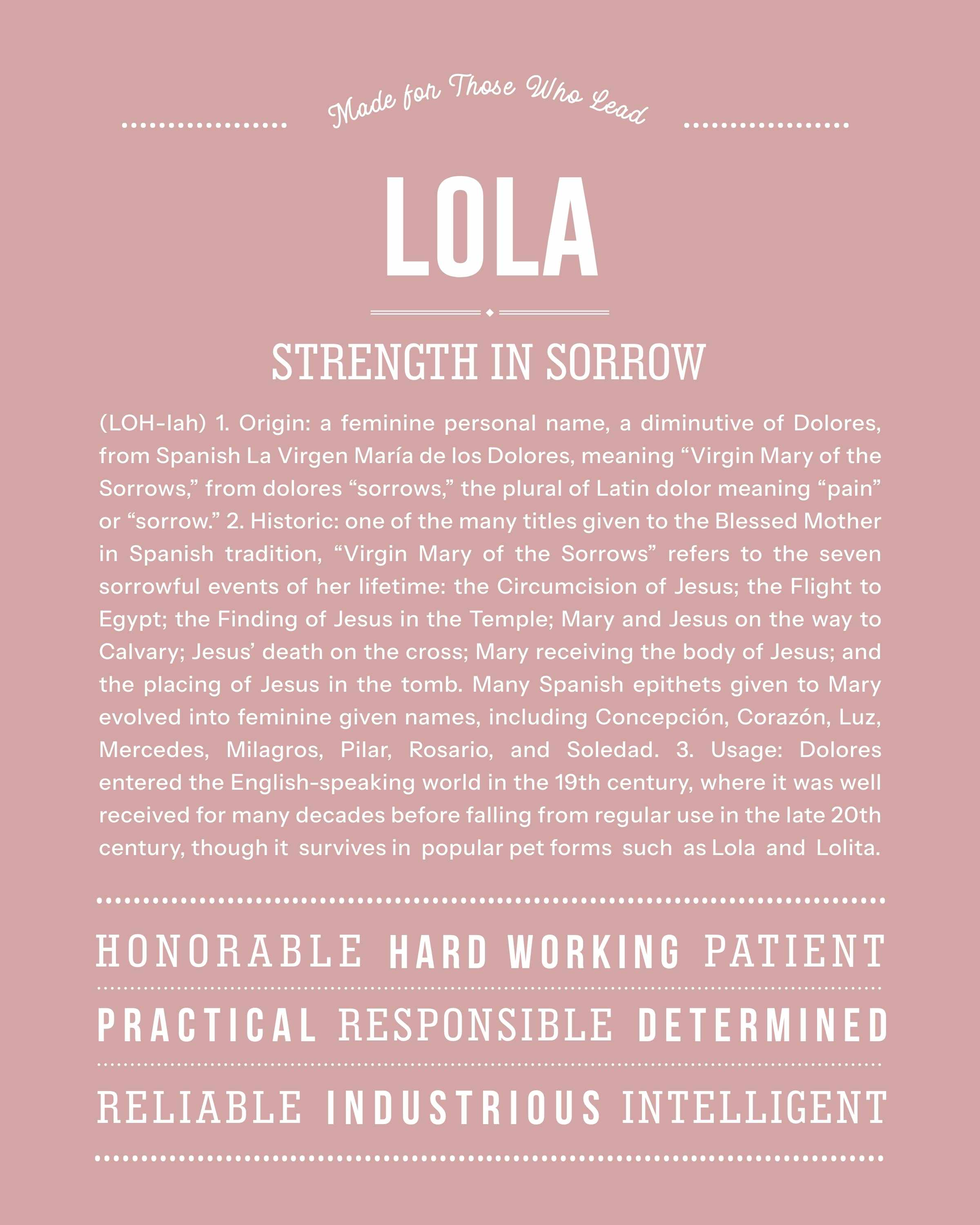 Lola | Personalised Name Meaning Print – Custom Name Art Gift