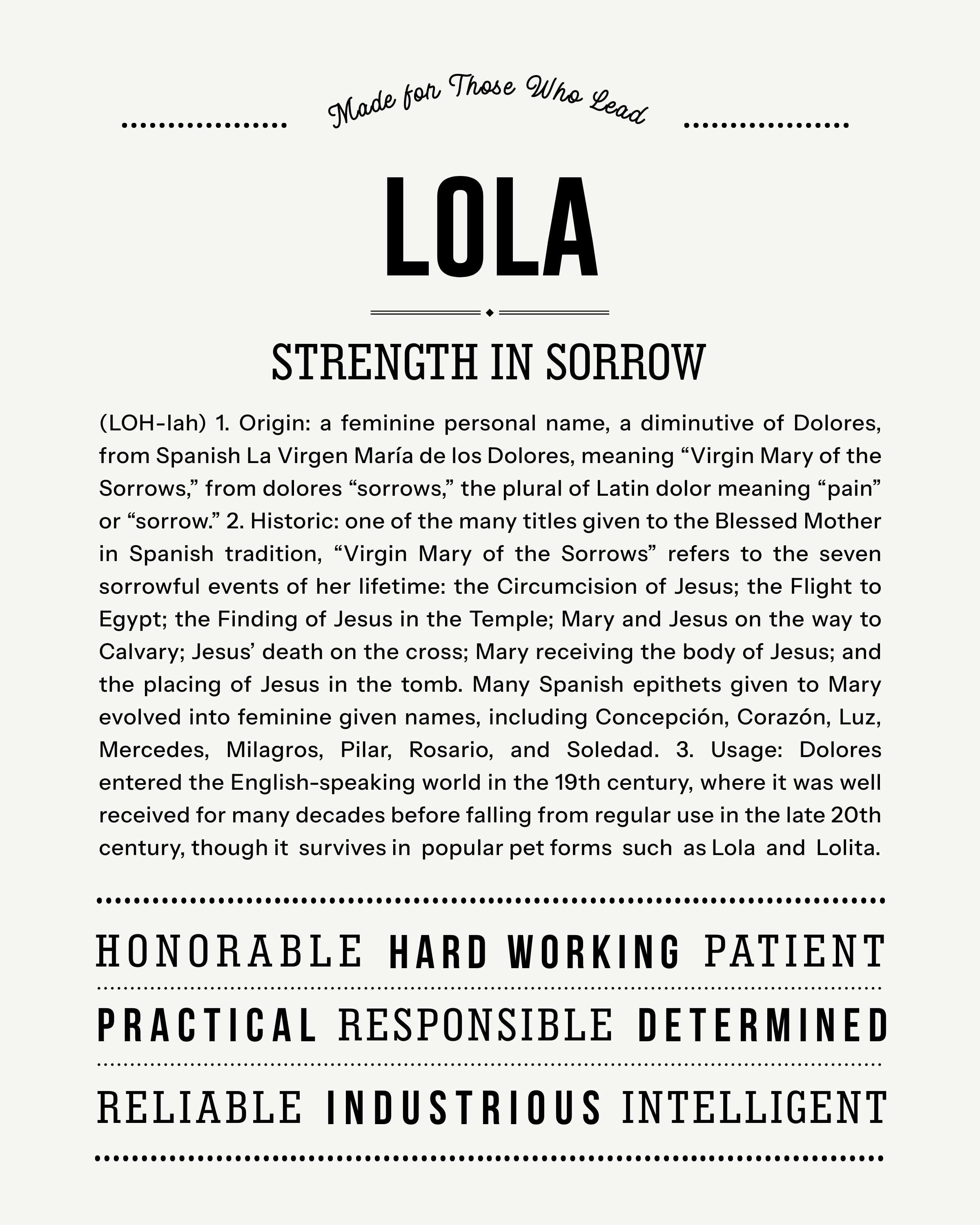 Lola | Personalised Name Meaning Print – Custom Name Art Gift