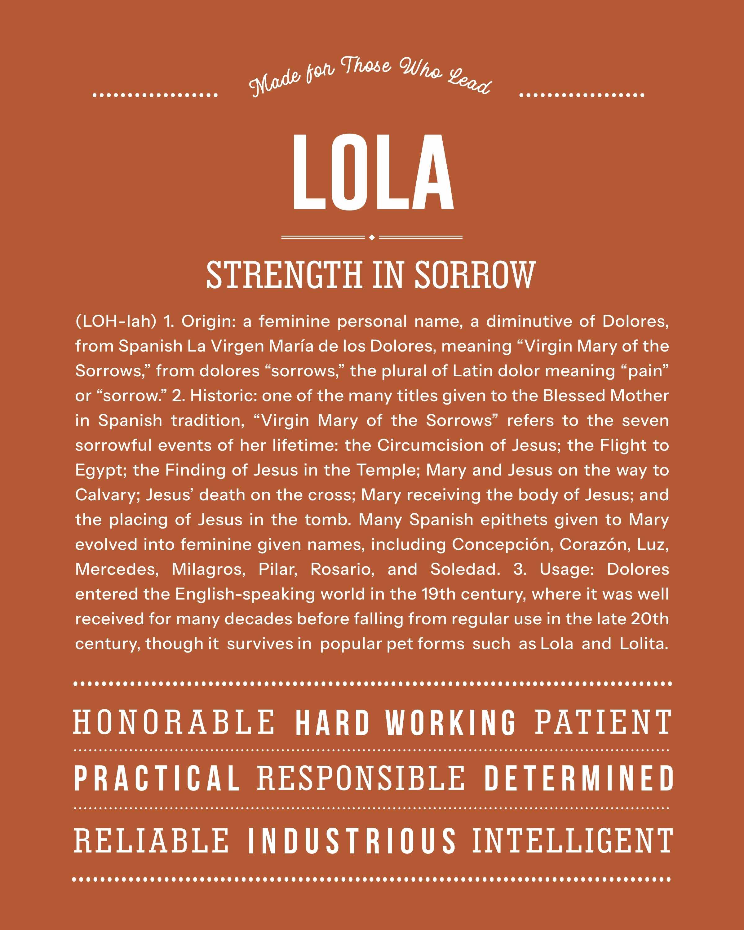 Lola | Personalised Name Meaning Print – Custom Name Art Gift