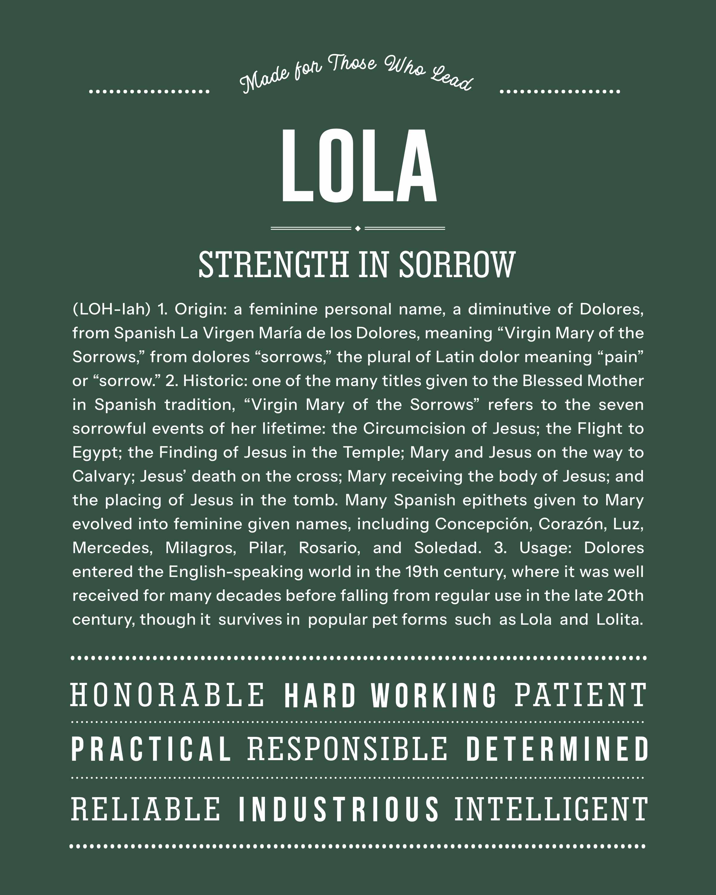 Lola | Personalised Name Meaning Print – Custom Name Art Gift