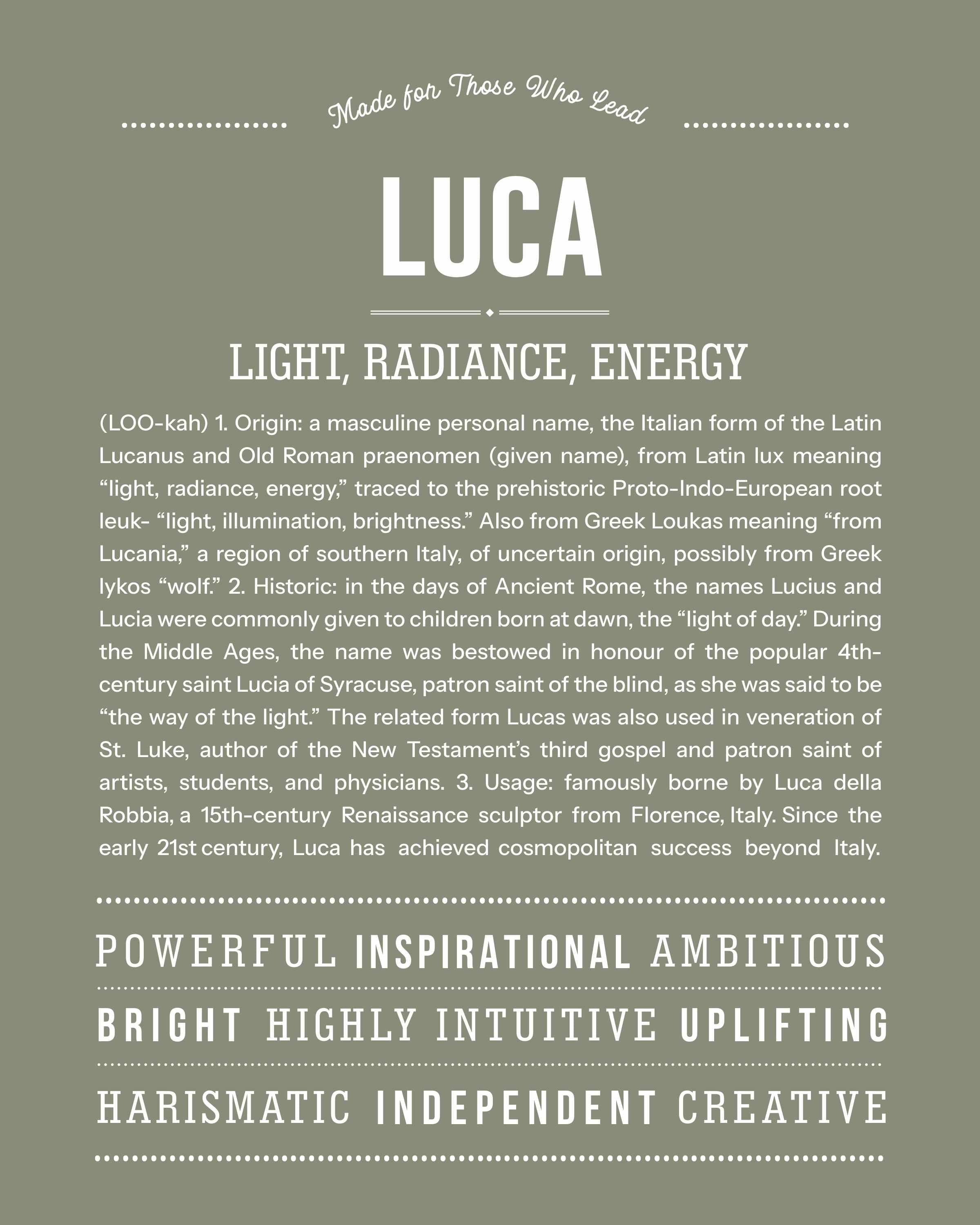 Luca | Personalised Name Meaning Print – Custom Name Art Gift