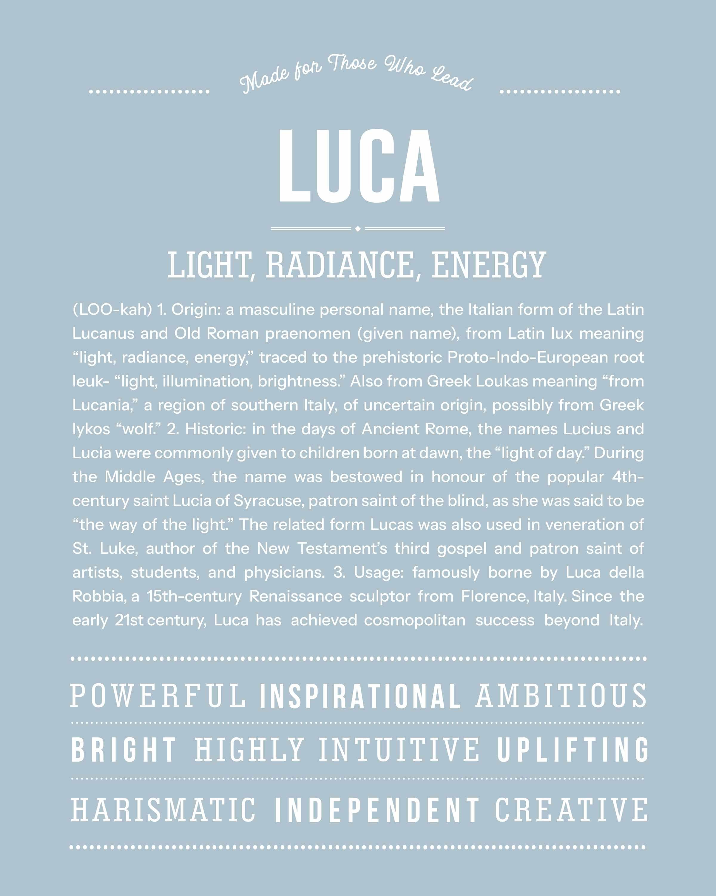Luca | Personalised Name Meaning Print – Custom Name Art Gift