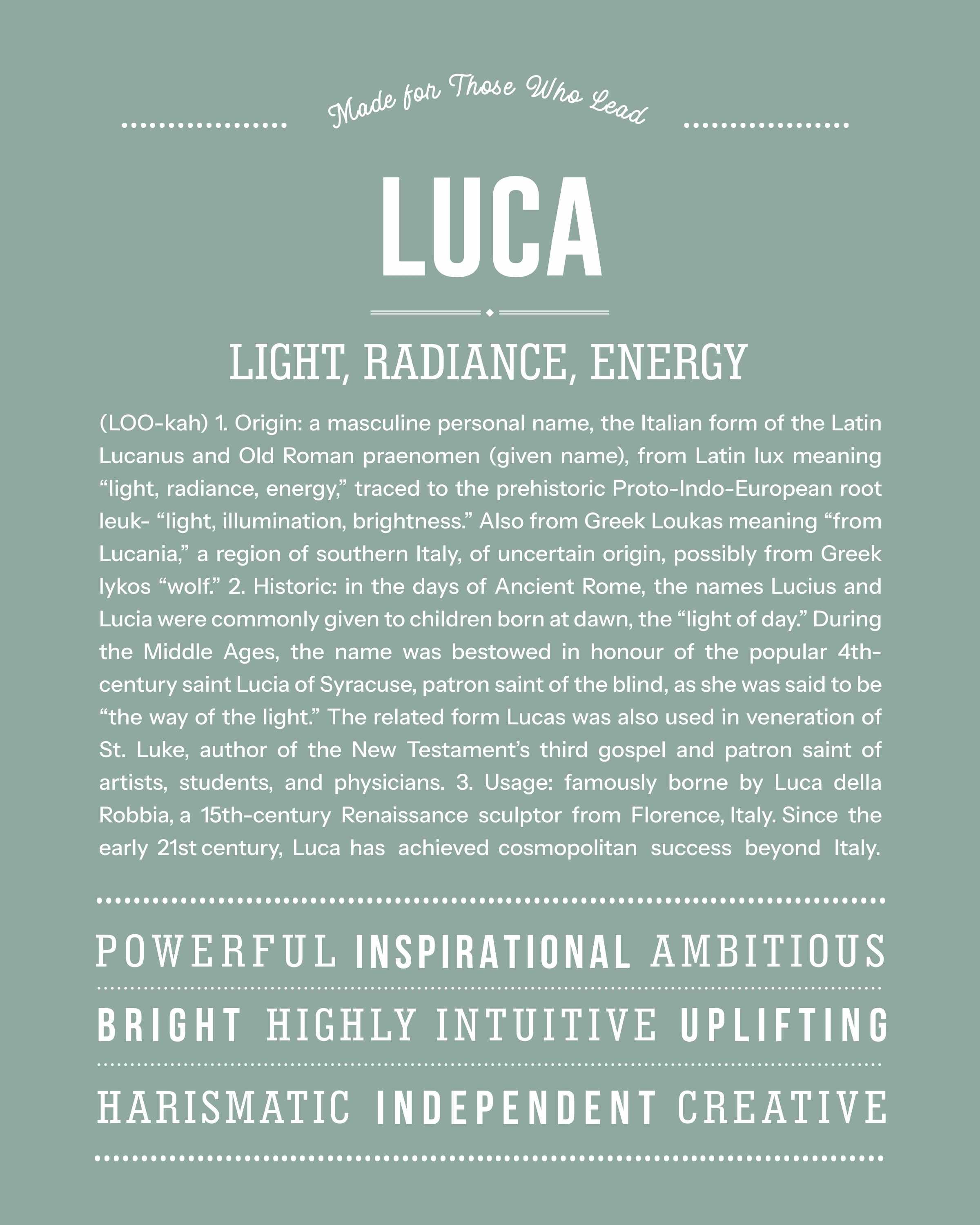 Luca | Personalised Name Meaning Print – Custom Name Art Gift