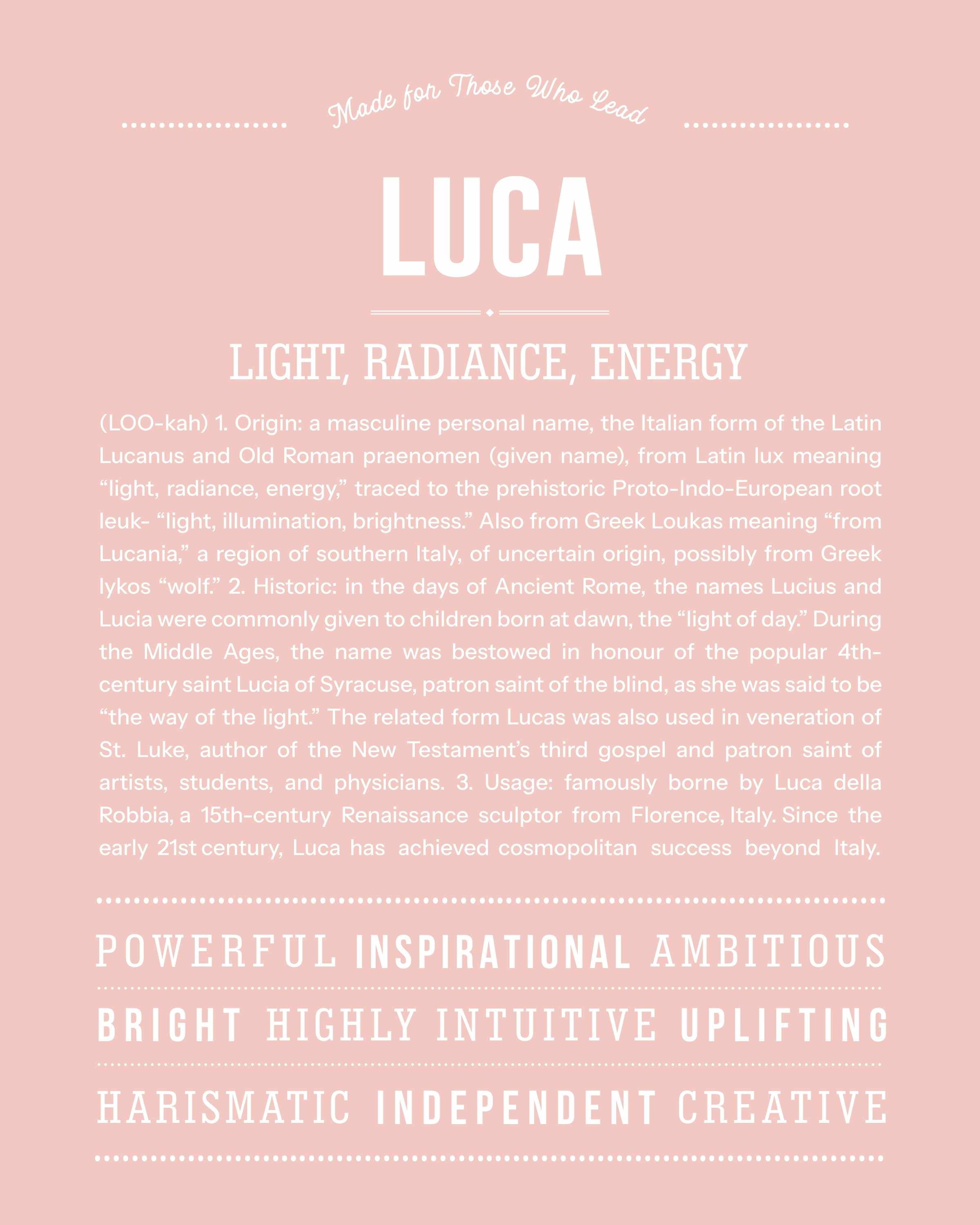 Luca | Personalised Name Meaning Print – Custom Name Art Gift