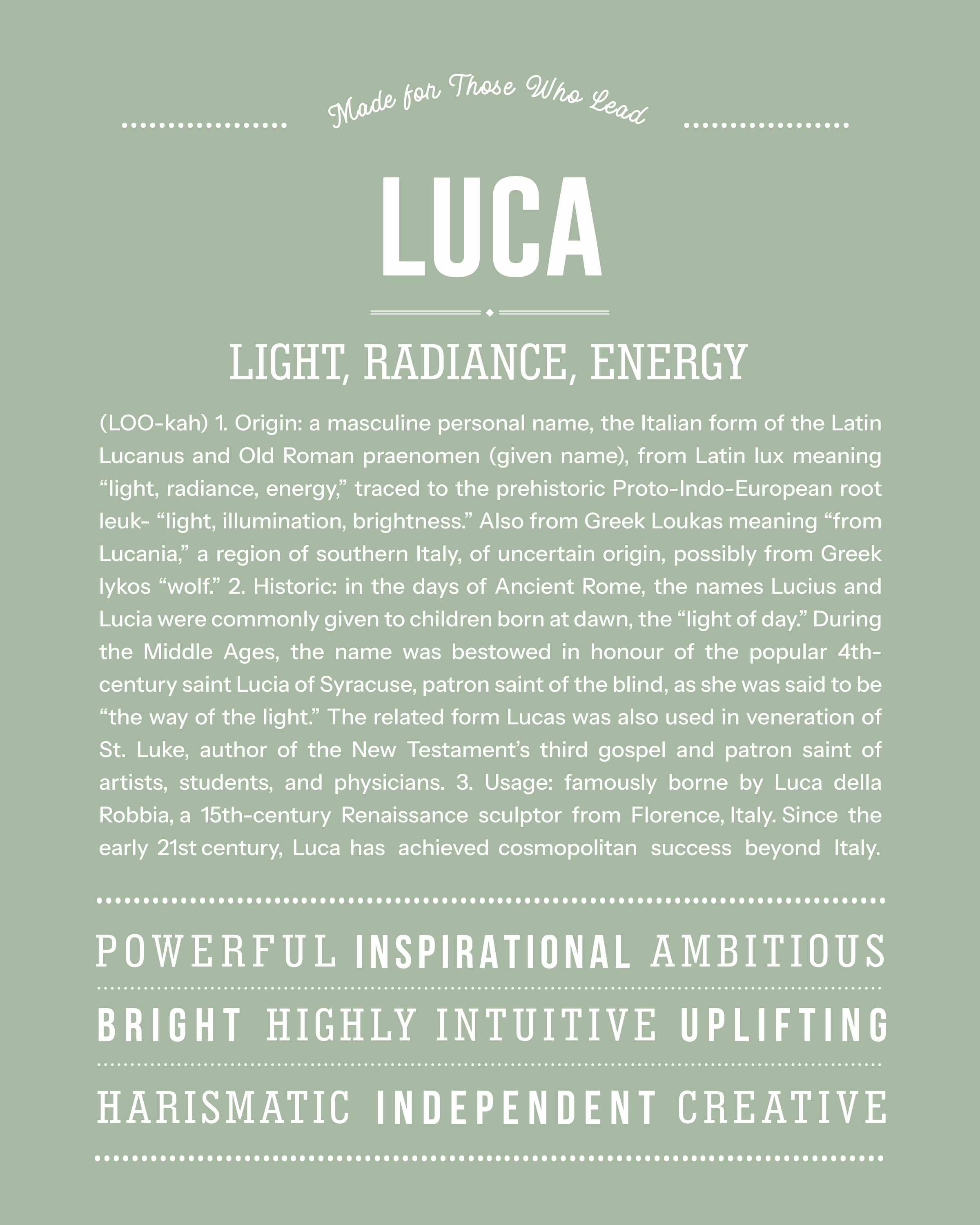 Luca | Personalised Name Meaning Print – Custom Name Art Gift
