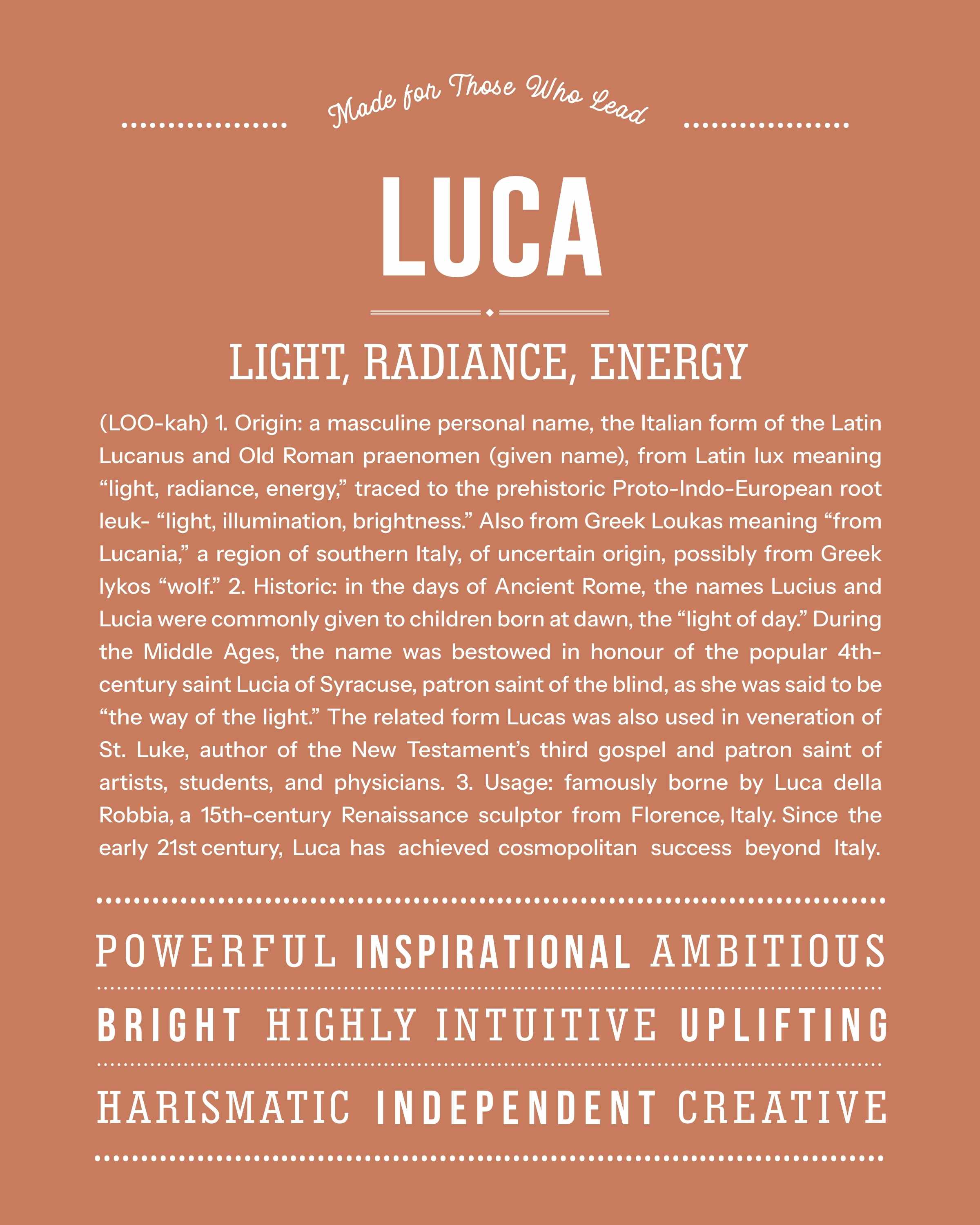 Luca | Personalised Name Meaning Print – Custom Name Art Gift