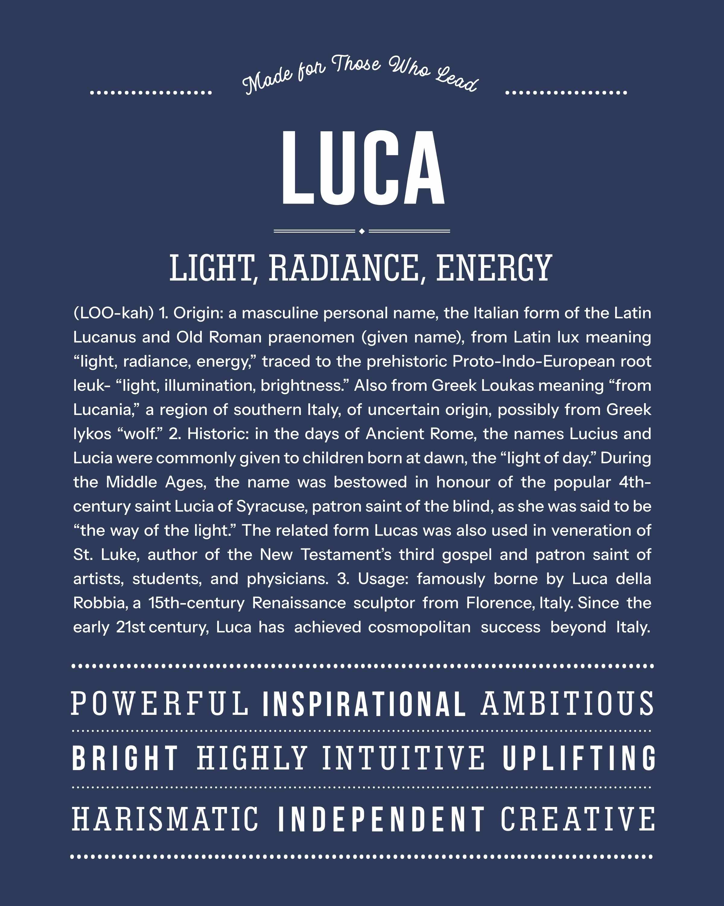 Luca | Personalised Name Meaning Print – Custom Name Art Gift