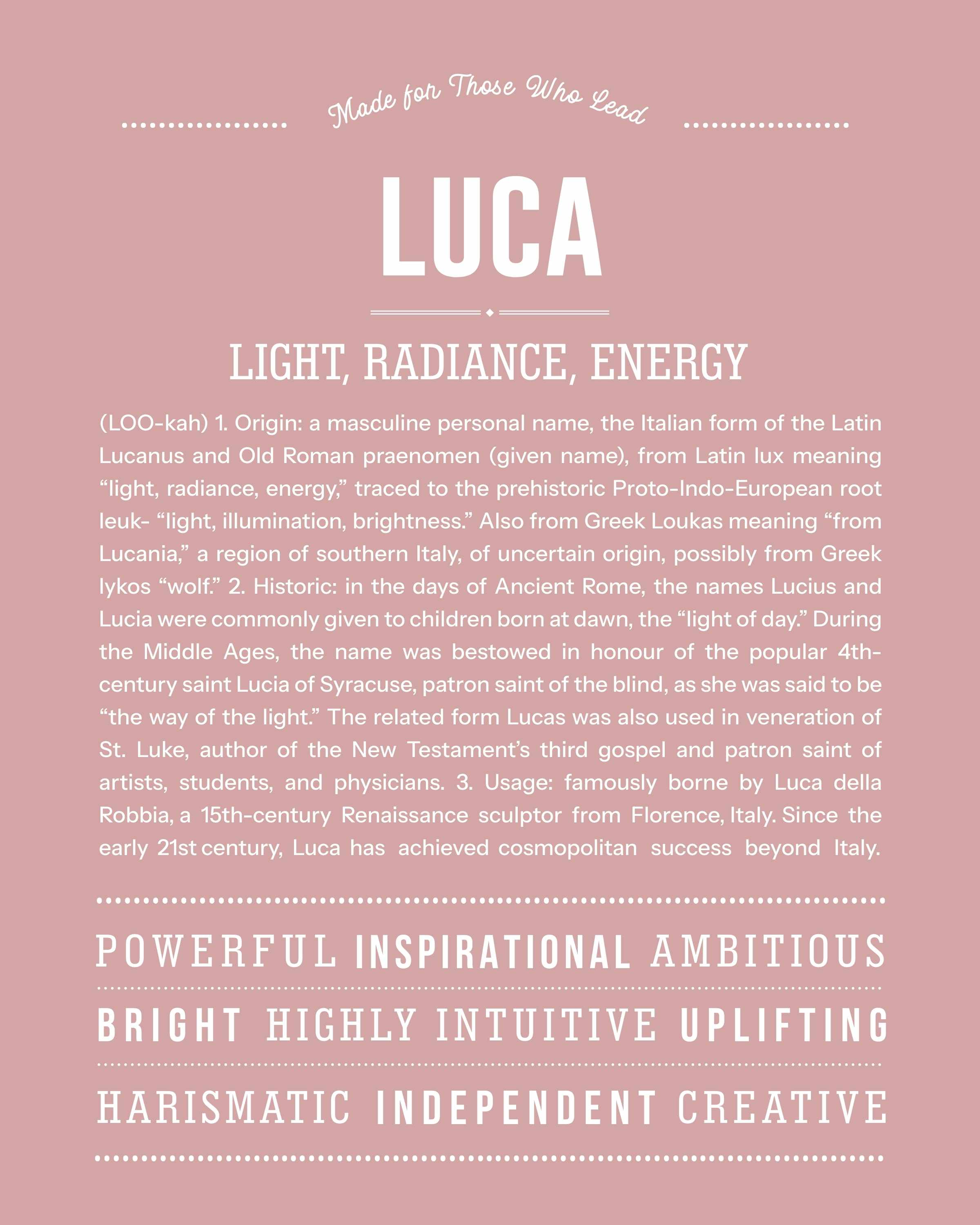 Luca | Personalised Name Meaning Print – Custom Name Art Gift