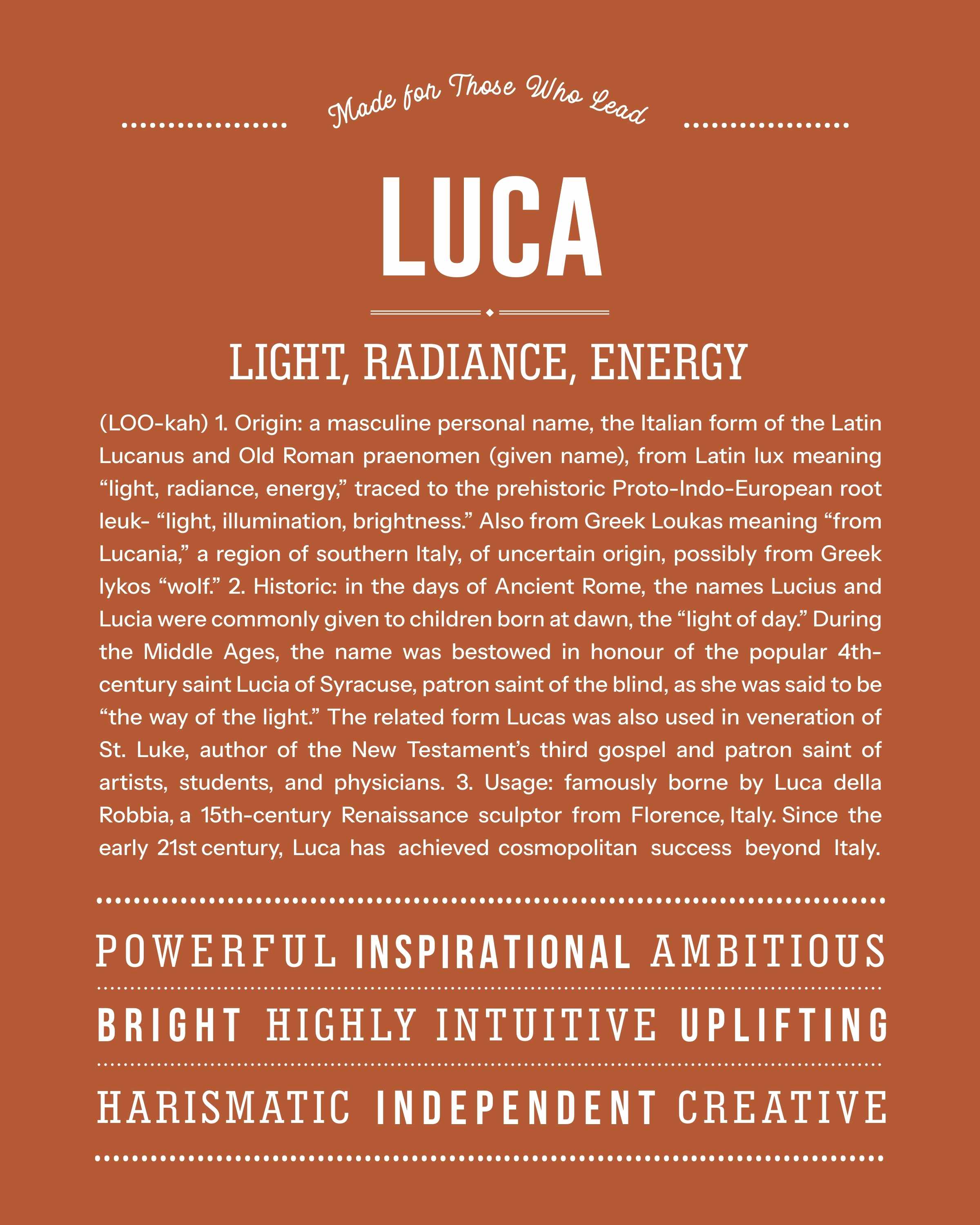 Luca | Personalised Name Meaning Print – Custom Name Art Gift