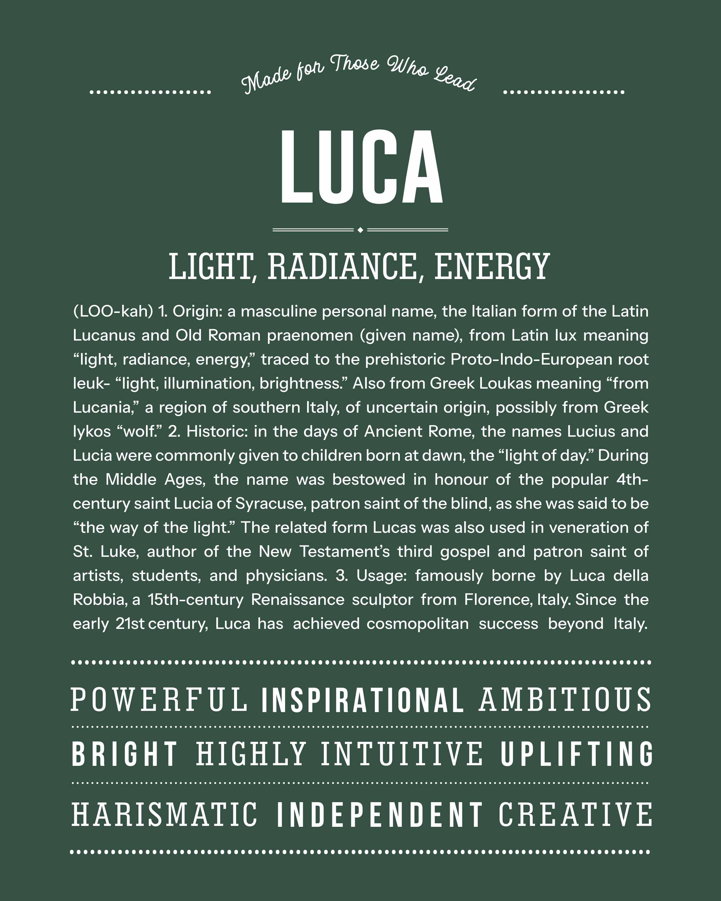 Luca | Personalised Name Meaning Print – Custom Name Art Gift