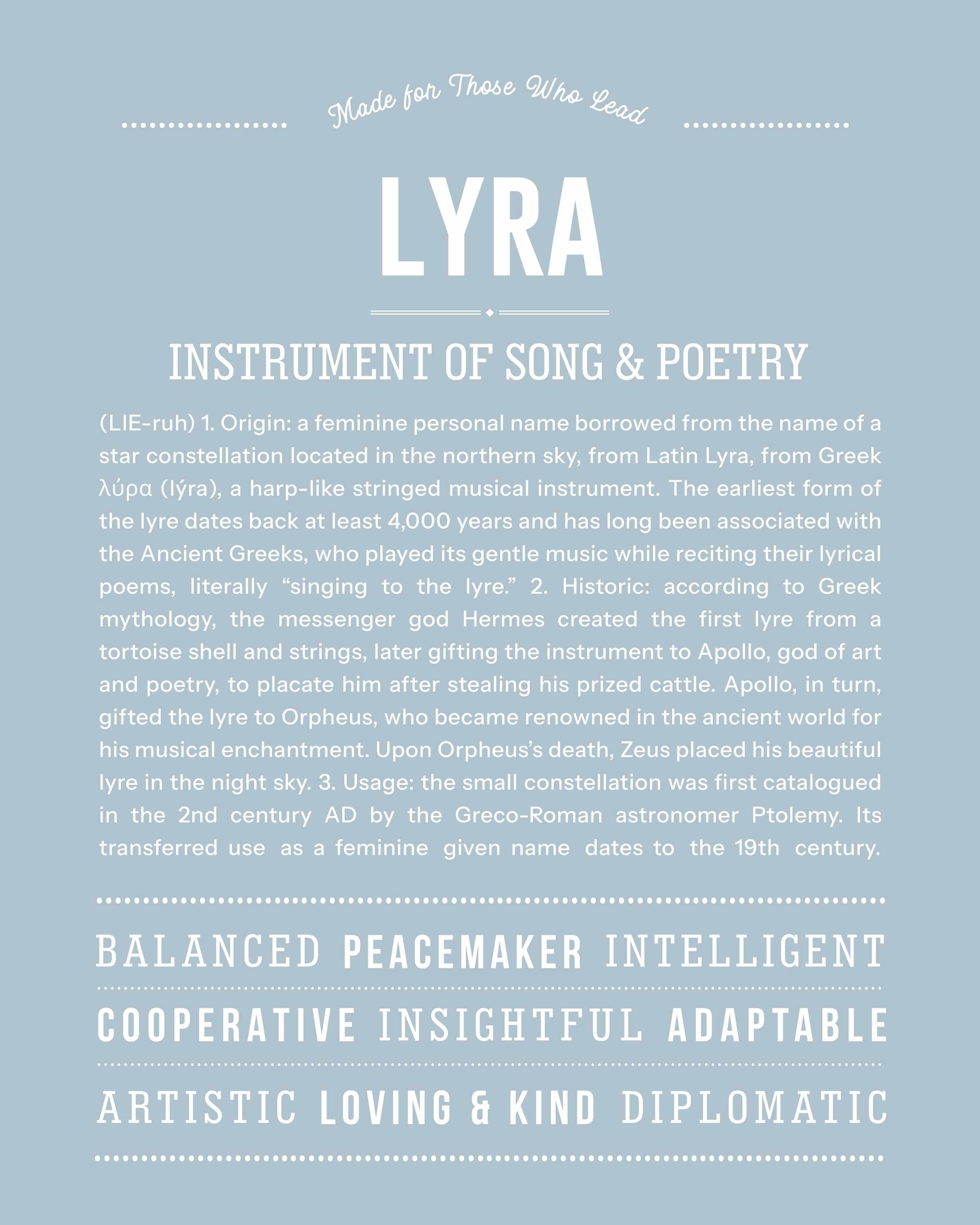 Lyra | Personalised Name Meaning Print – Custom Name Art Gift