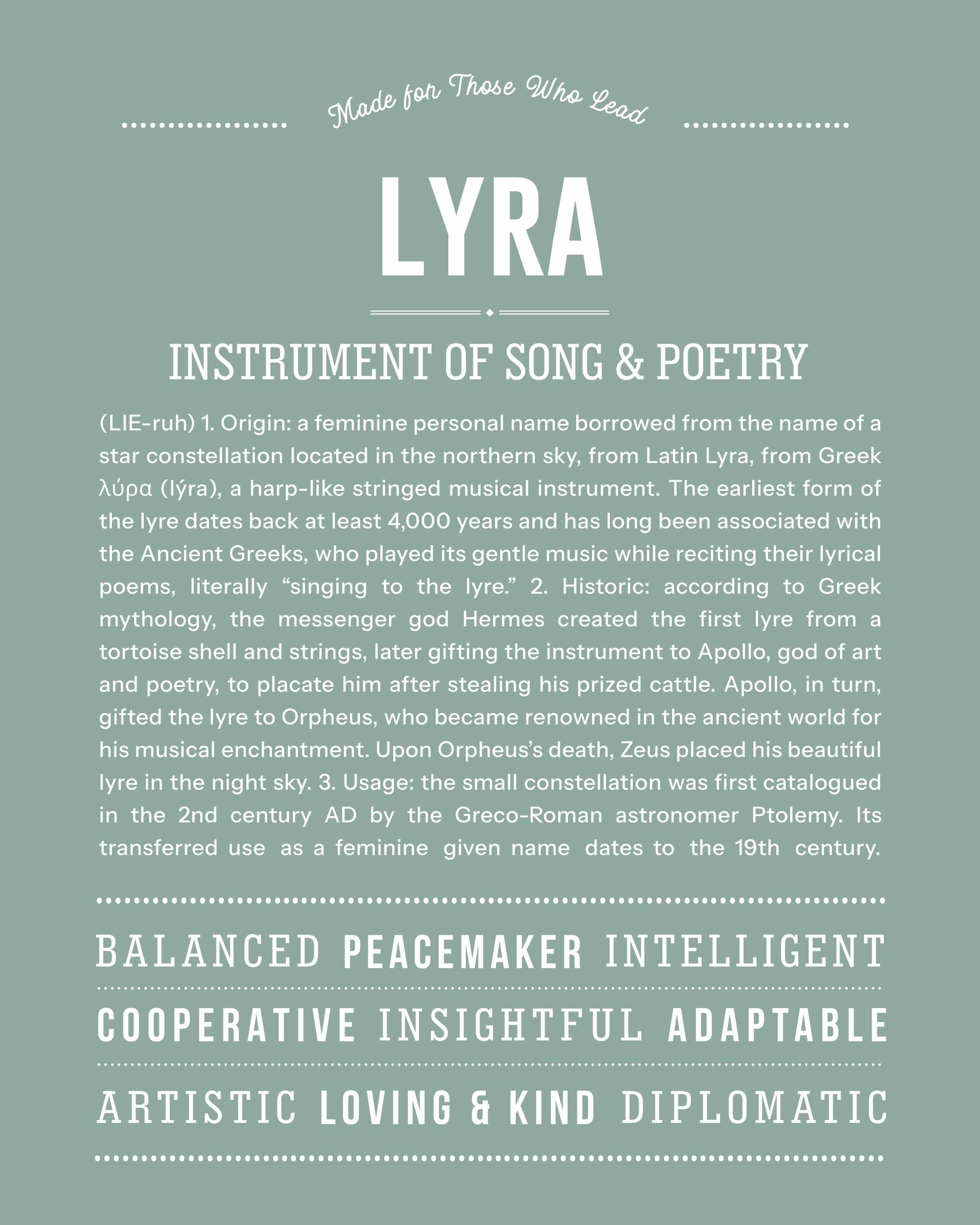 Lyra | Personalised Name Meaning Print – Custom Name Art Gift