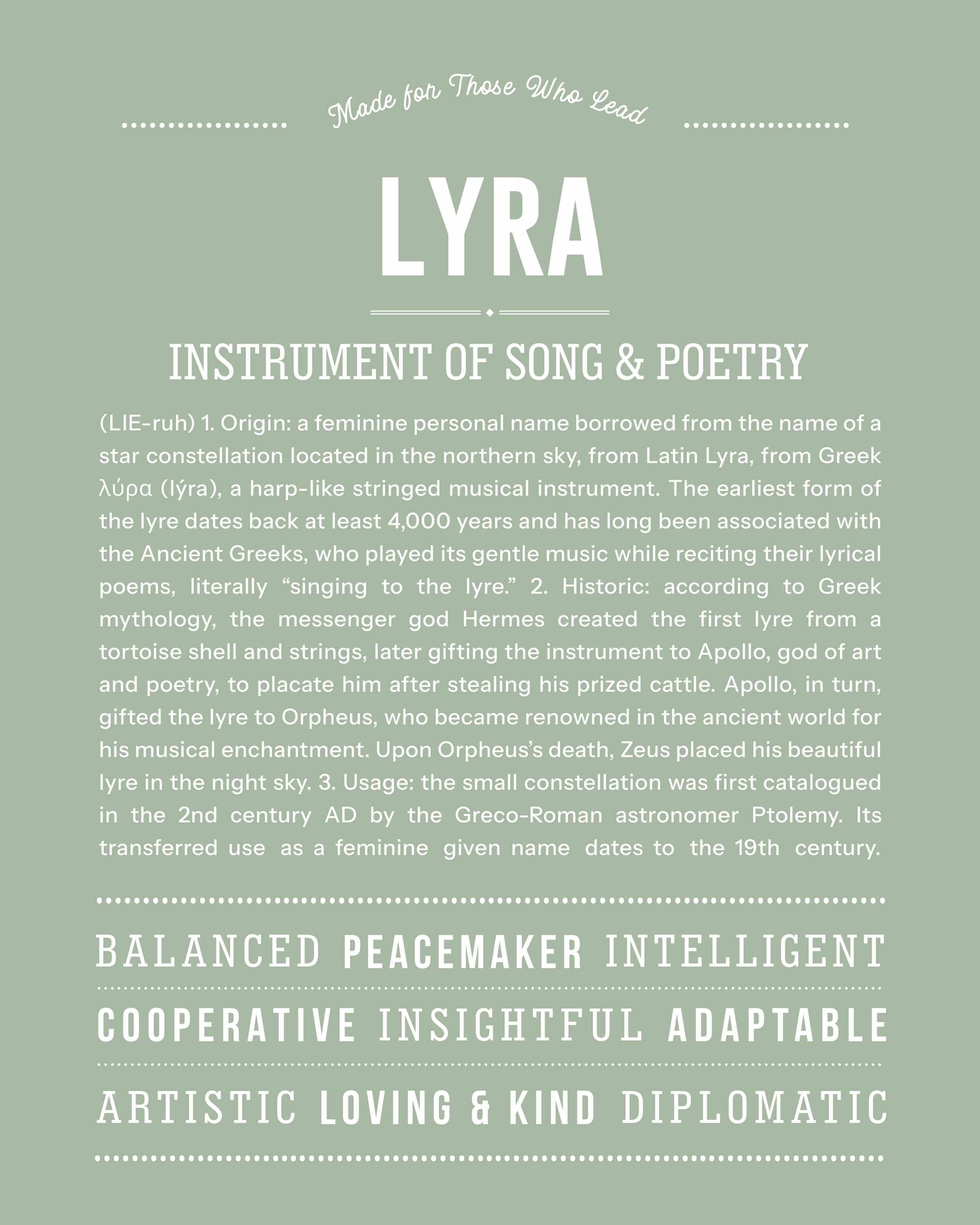 Lyra | Personalised Name Meaning Print – Custom Name Art Gift