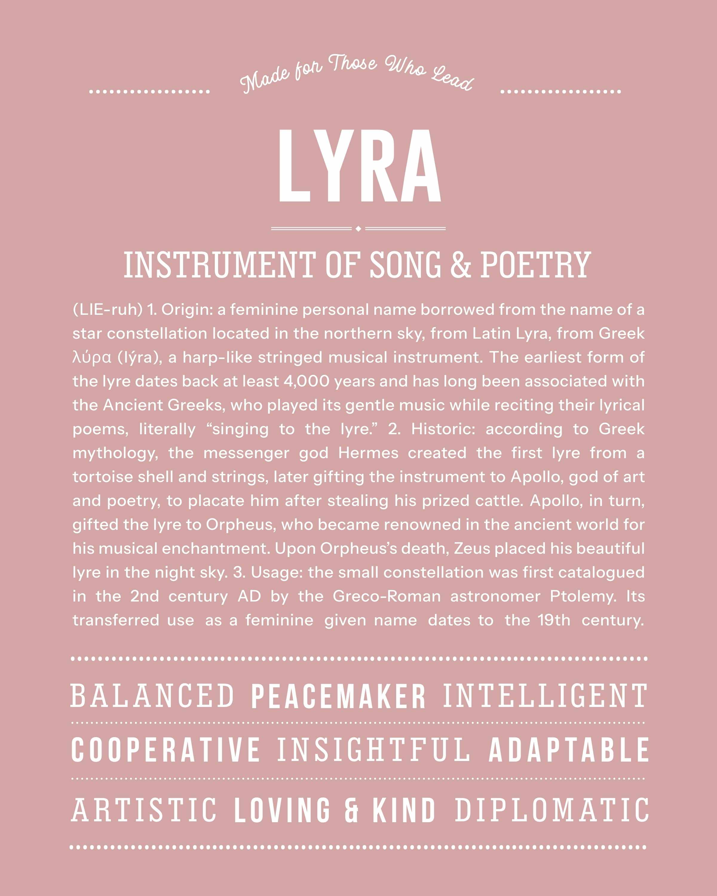 Lyra | Personalised Name Meaning Print – Custom Name Art Gift
