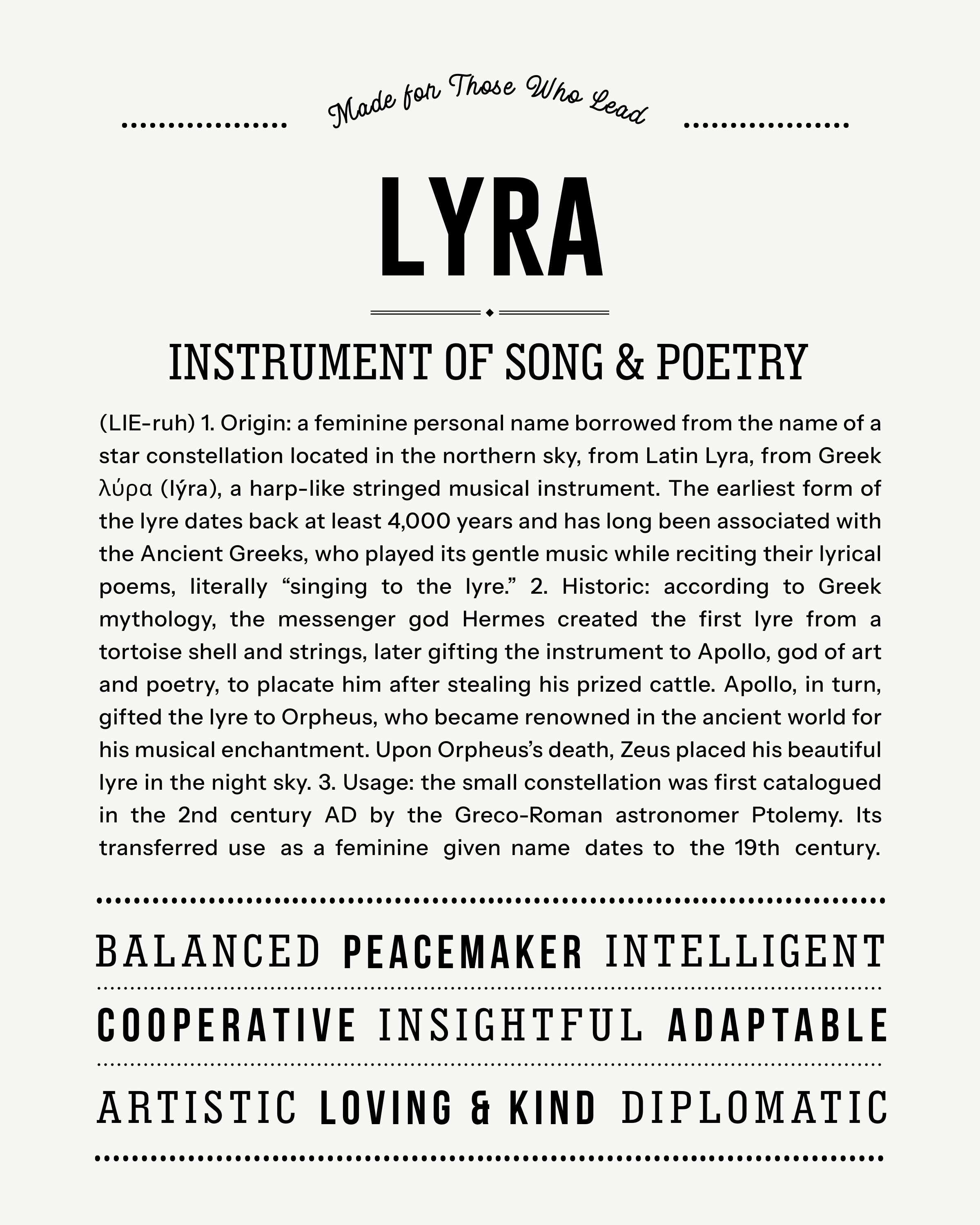 Lyra | Personalised Name Meaning Print – Custom Name Art Gift