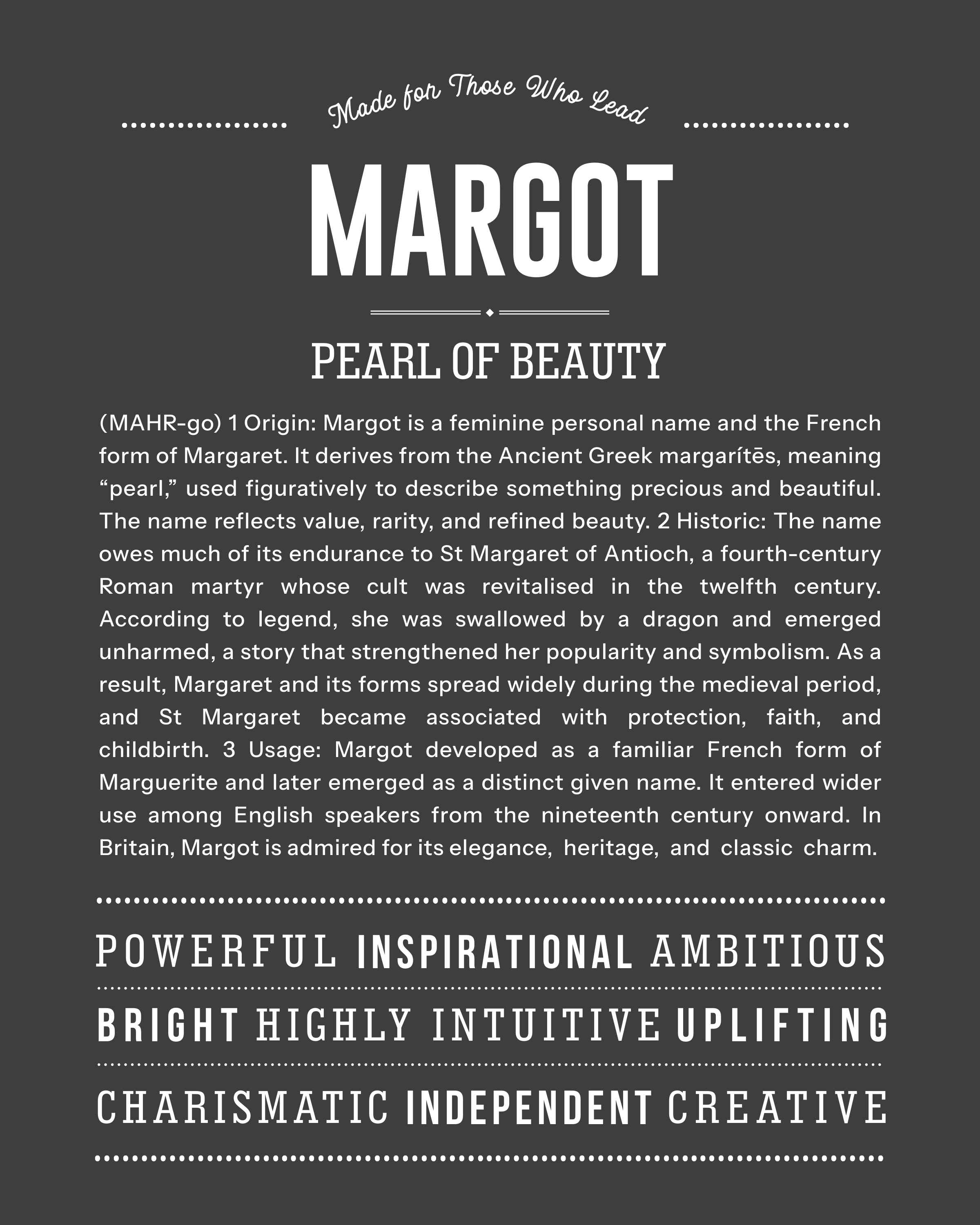 Margot | Personalised Name Meaning Print – Custom Name Art Gift