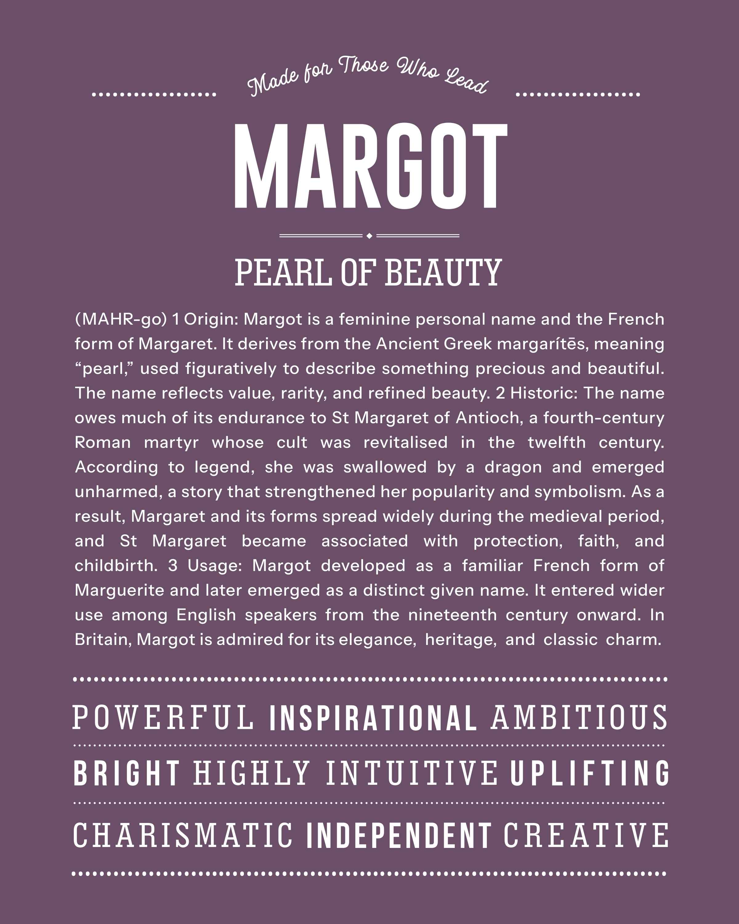 Margot | Personalised Name Meaning Print – Custom Name Art Gift