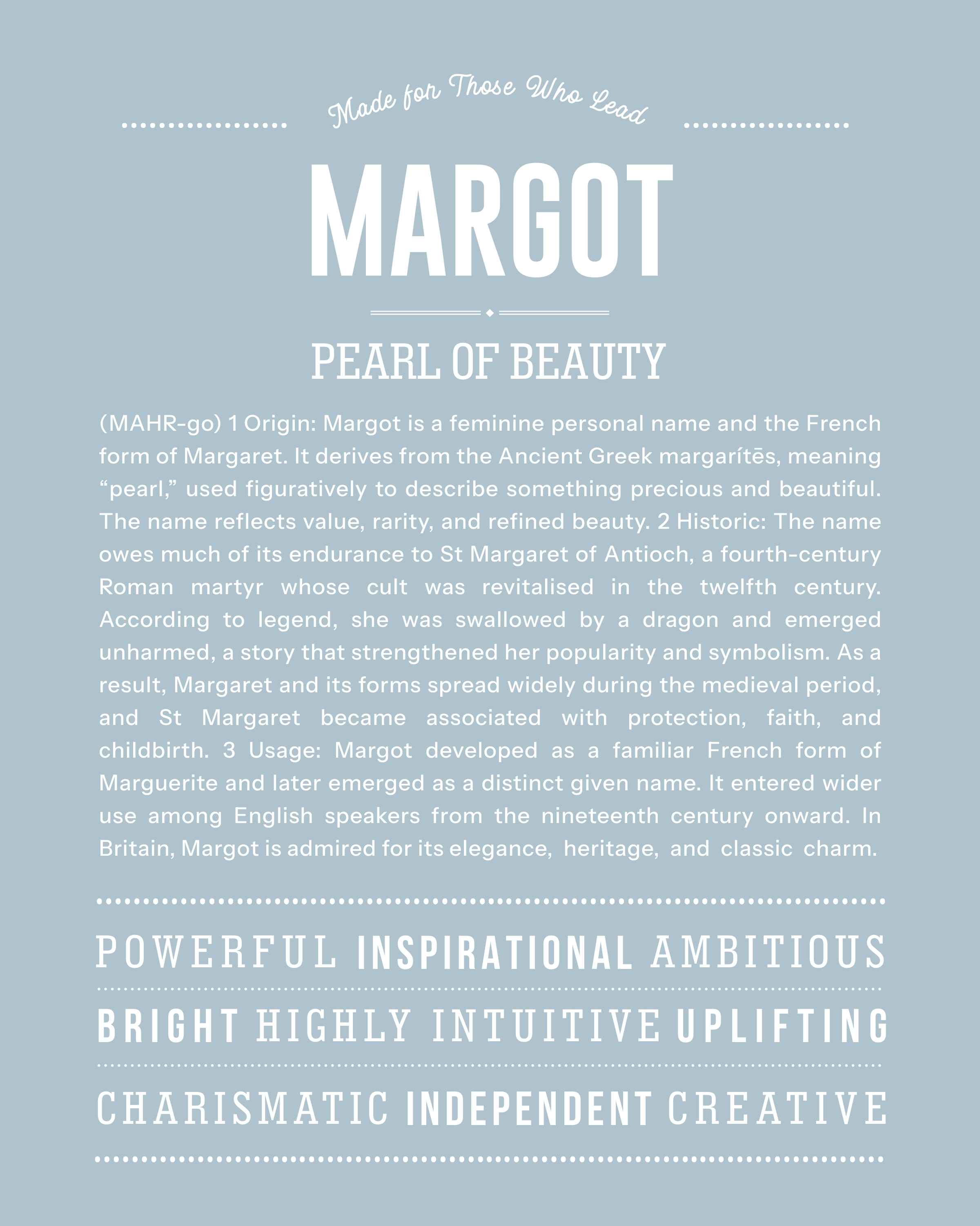 Margot | Personalised Name Meaning Print – Custom Name Art Gift
