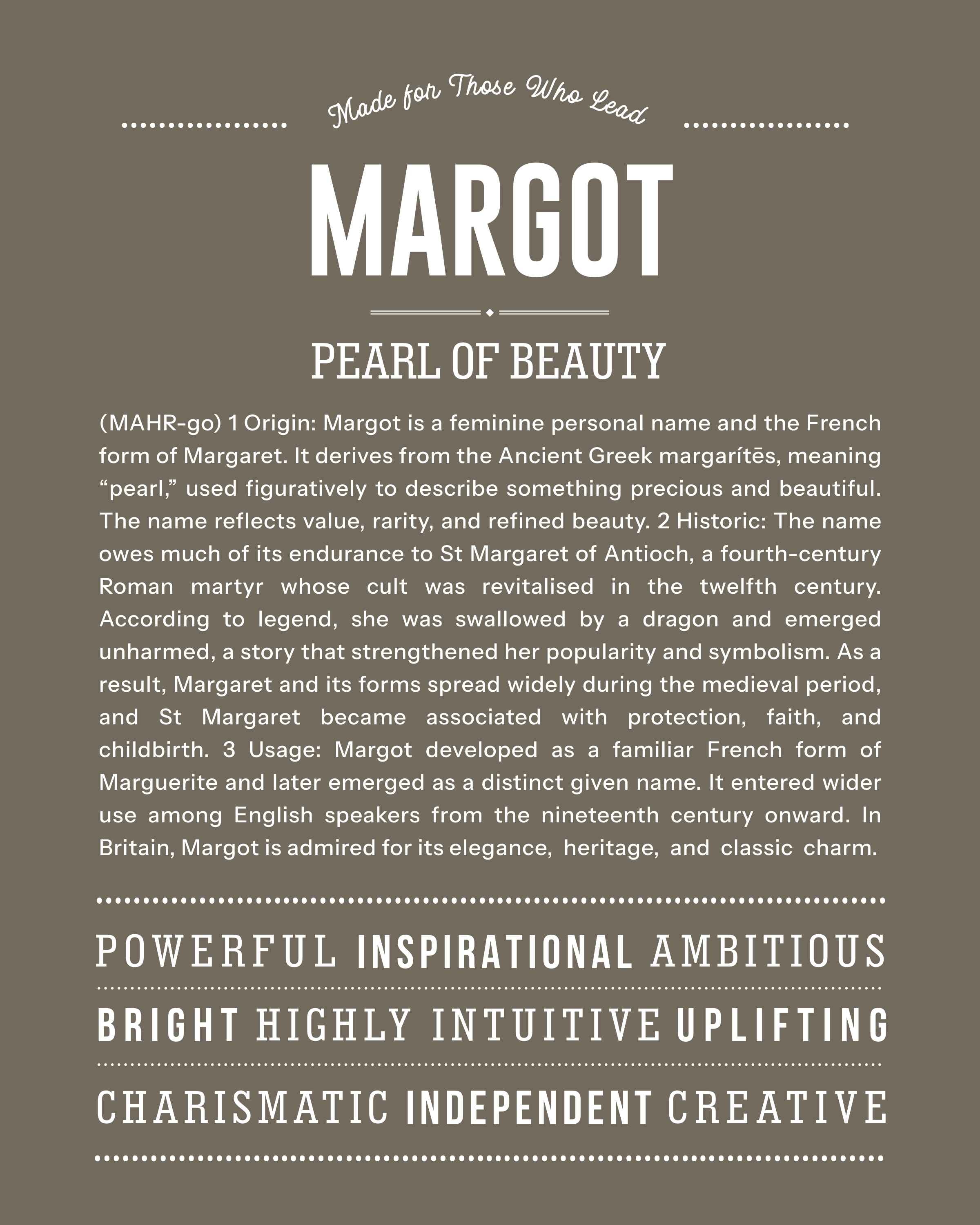Margot | Personalised Name Meaning Print – Custom Name Art Gift