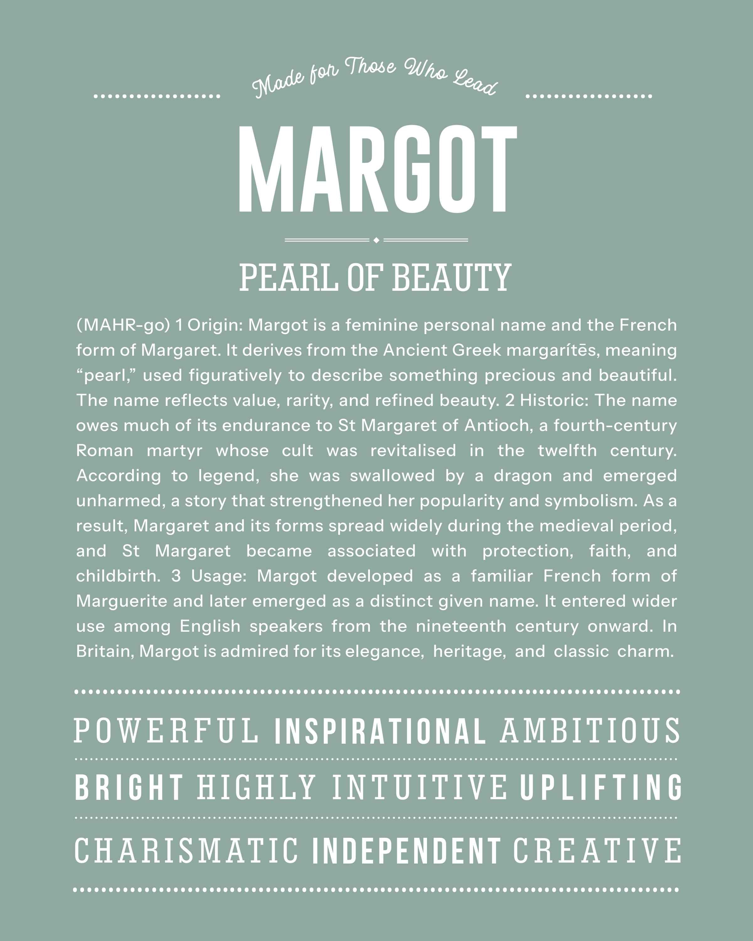 Margot | Personalised Name Meaning Print – Custom Name Art Gift