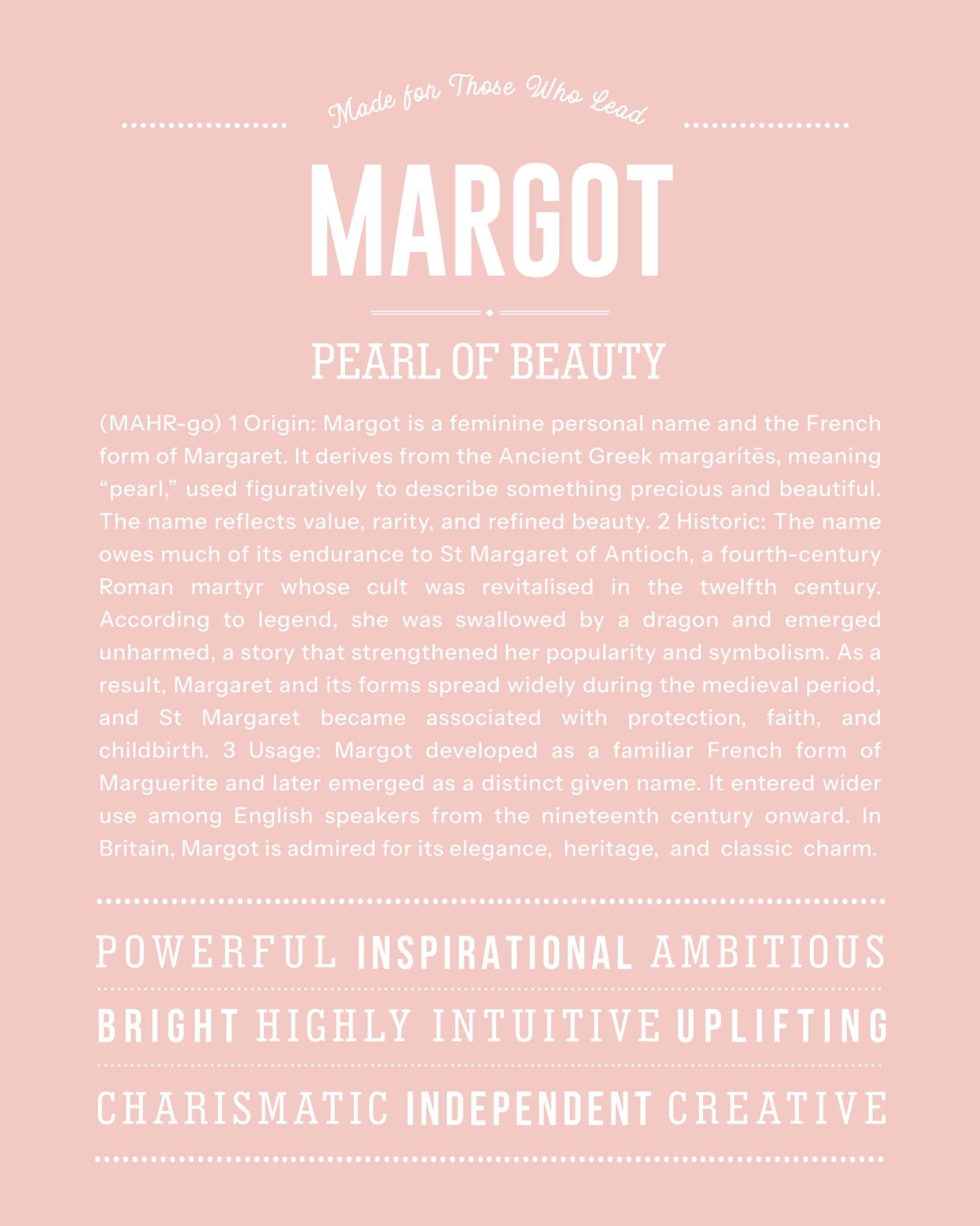 Margot | Personalised Name Meaning Print – Custom Name Art Gift