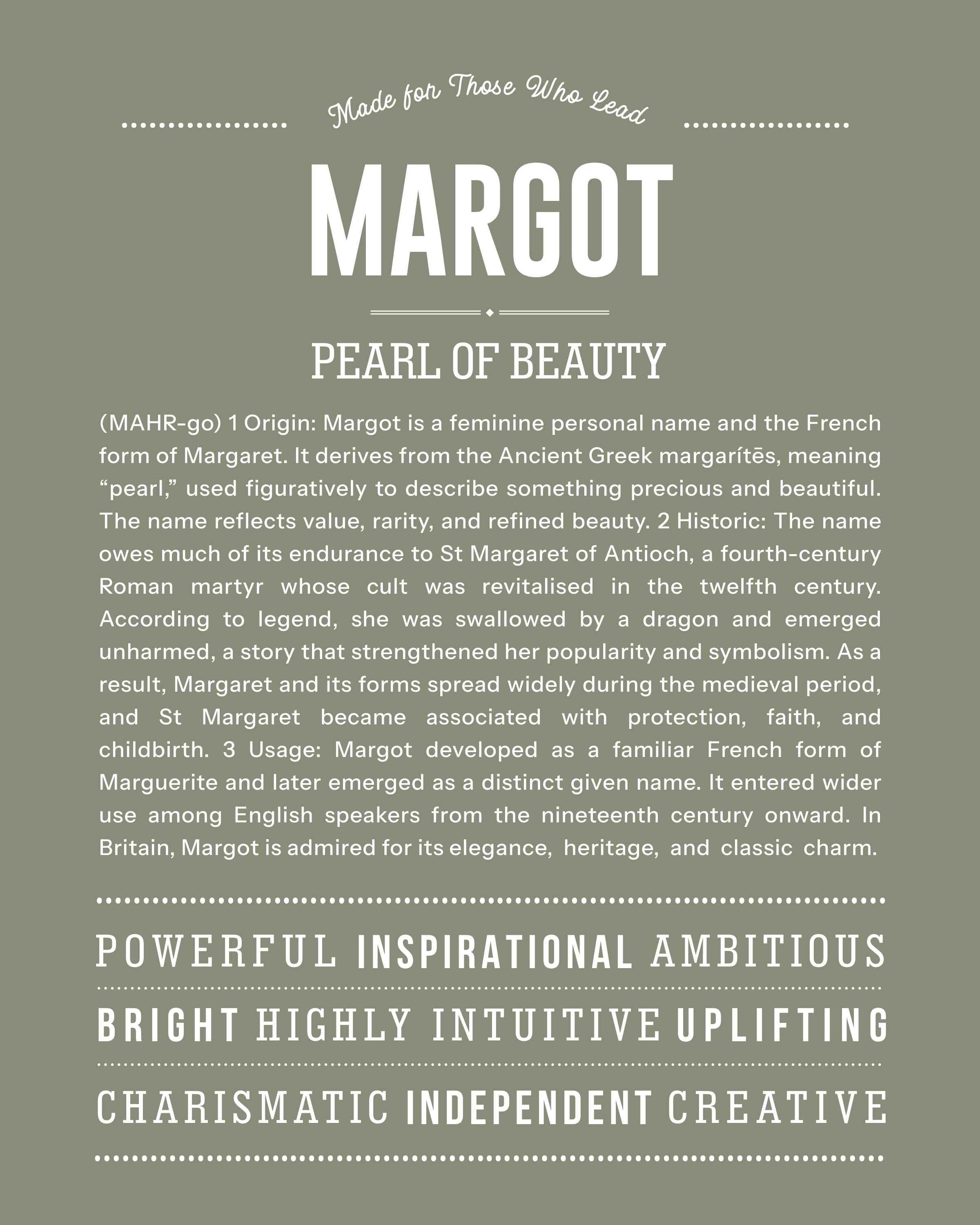 Margot | Personalised Name Meaning Print – Custom Name Art Gift