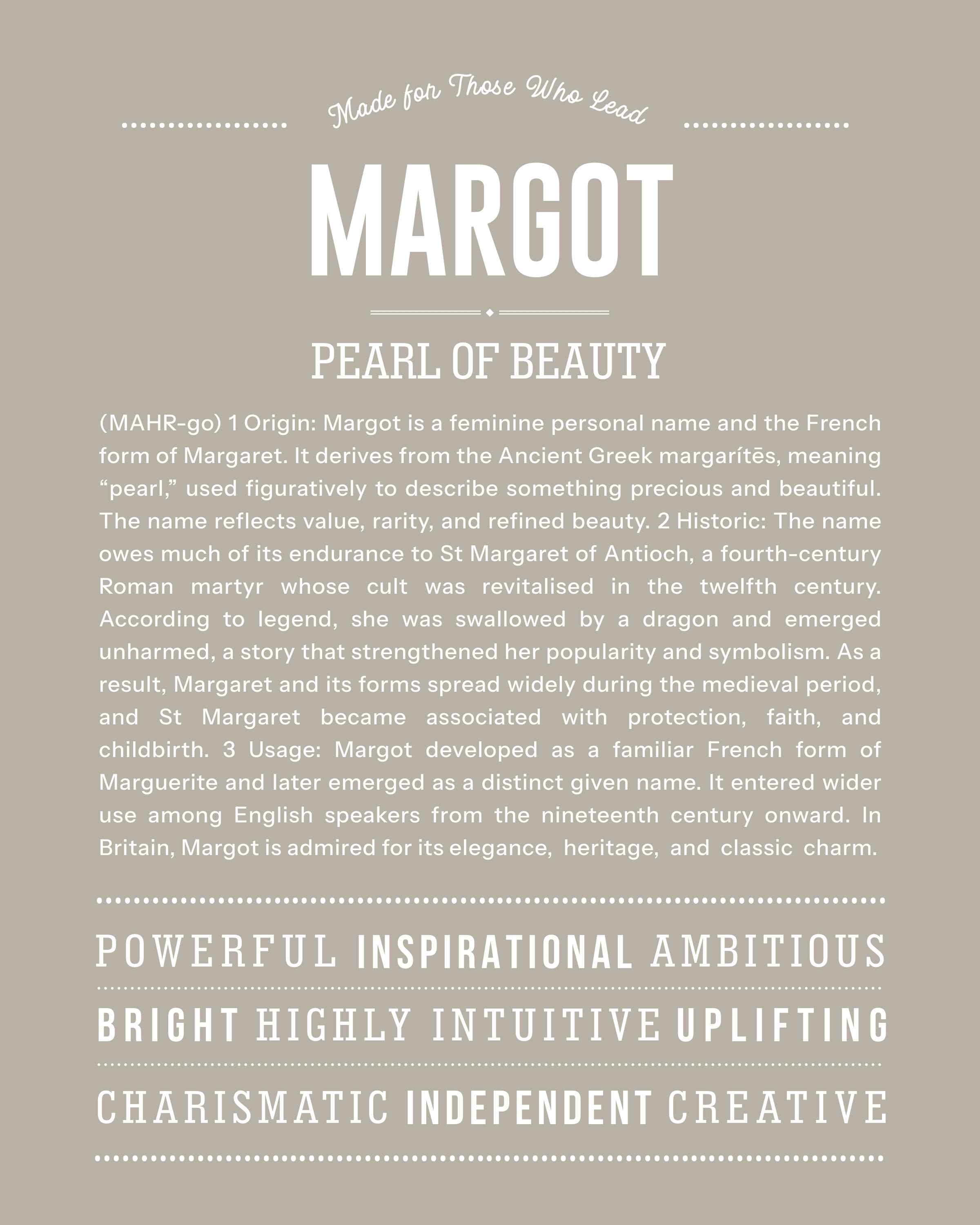 Margot | Personalised Name Meaning Print – Custom Name Art Gift