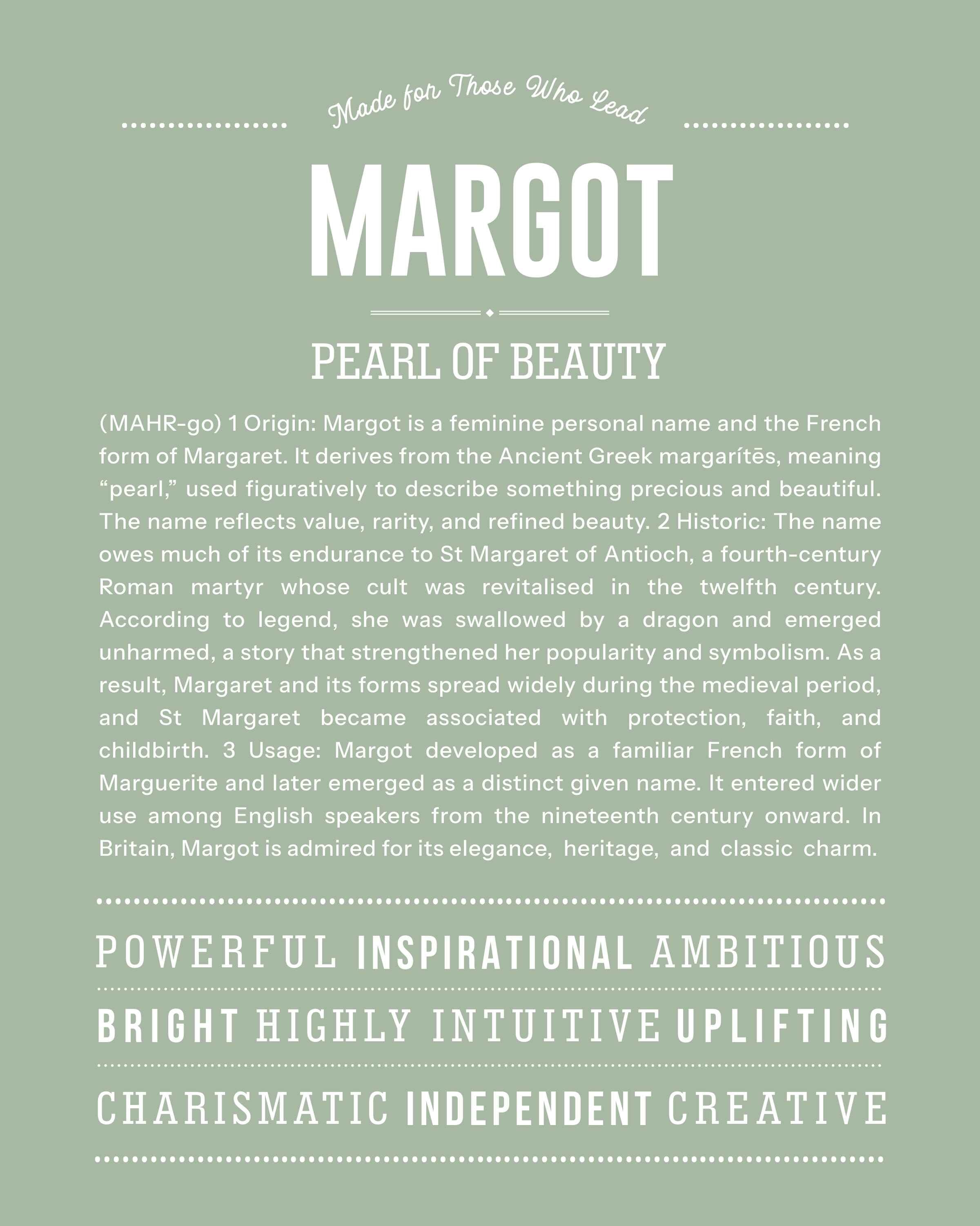 Margot | Personalised Name Meaning Print – Custom Name Art Gift
