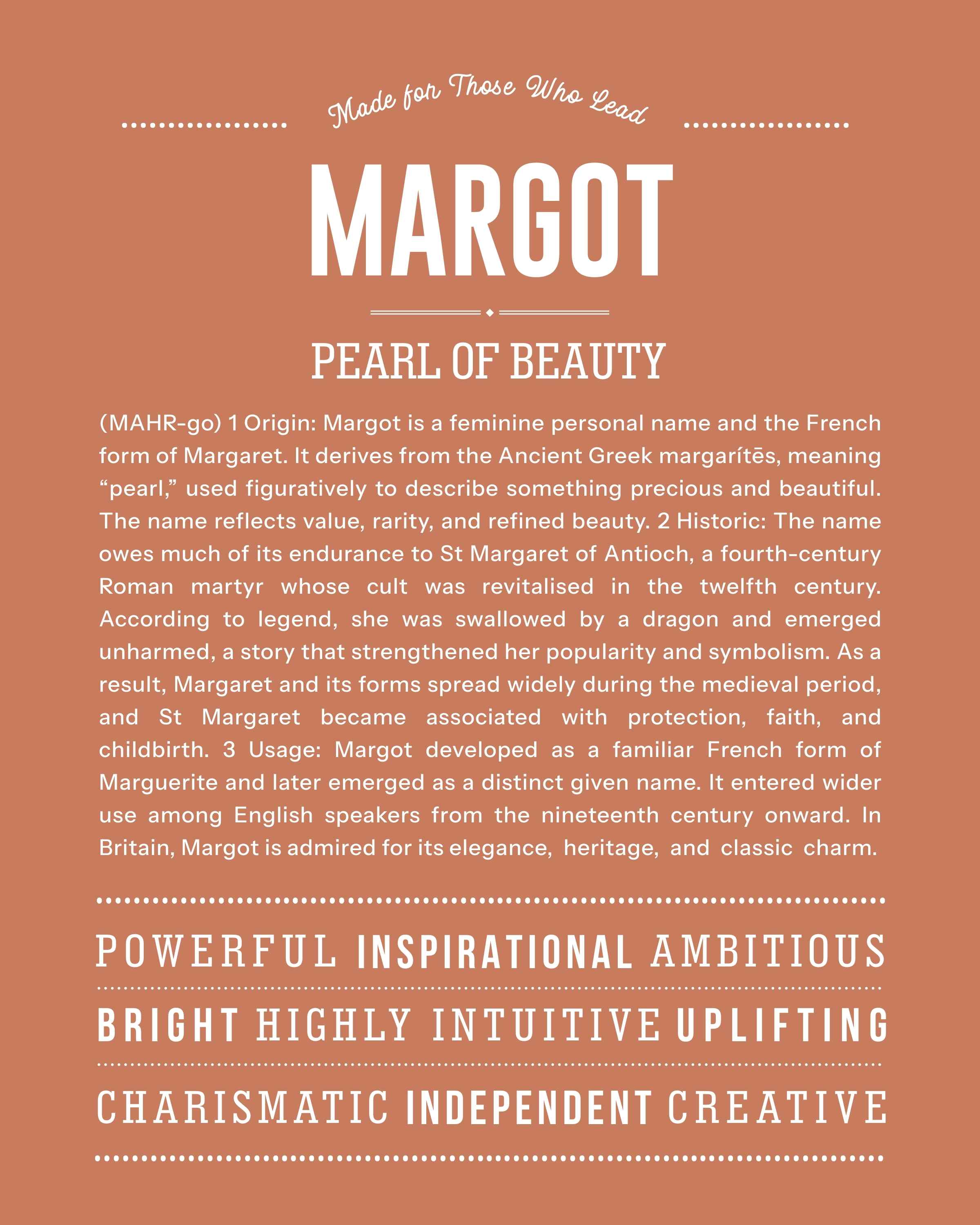 Margot | Personalised Name Meaning Print – Custom Name Art Gift
