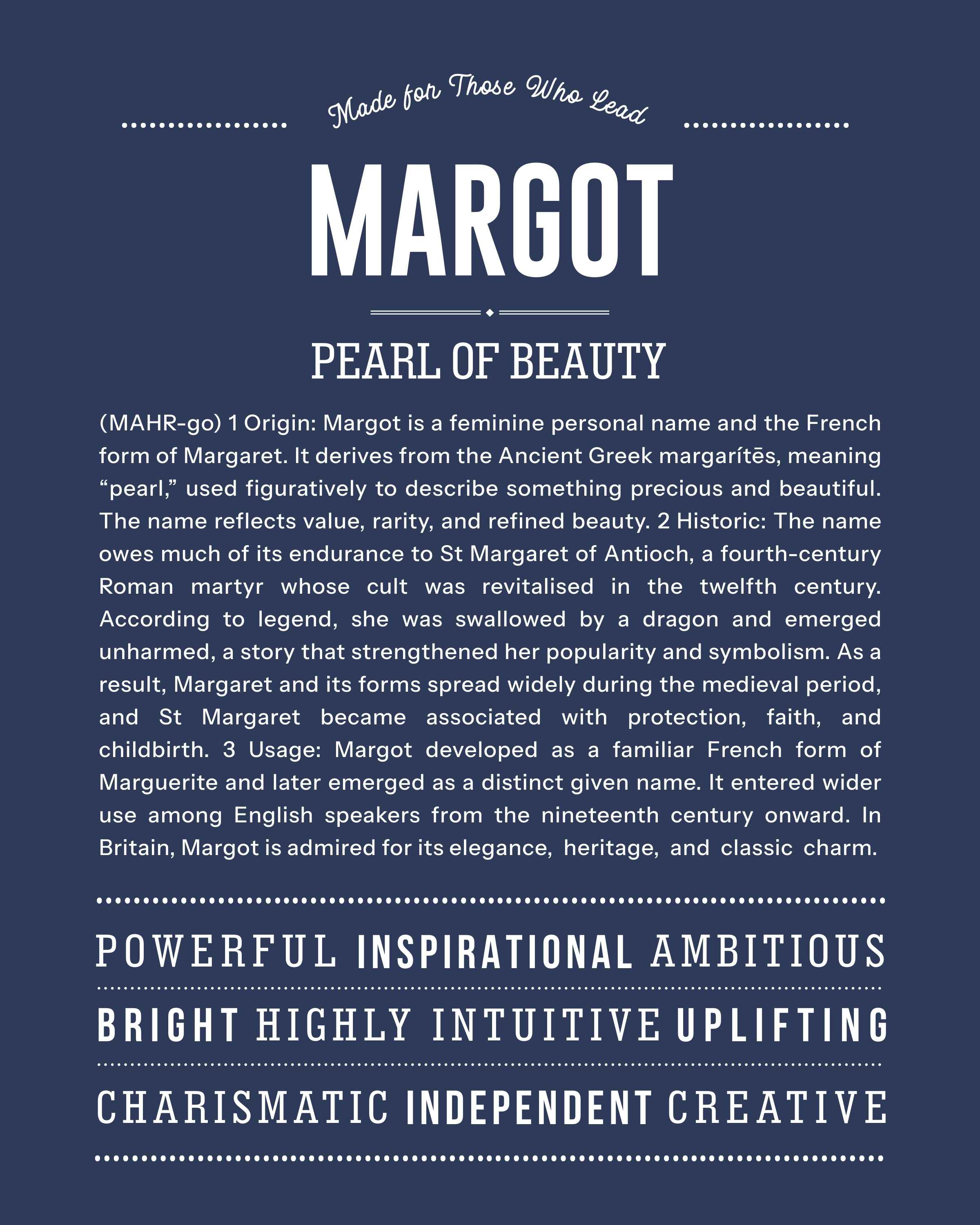 Margot | Personalised Name Meaning Print – Custom Name Art Gift