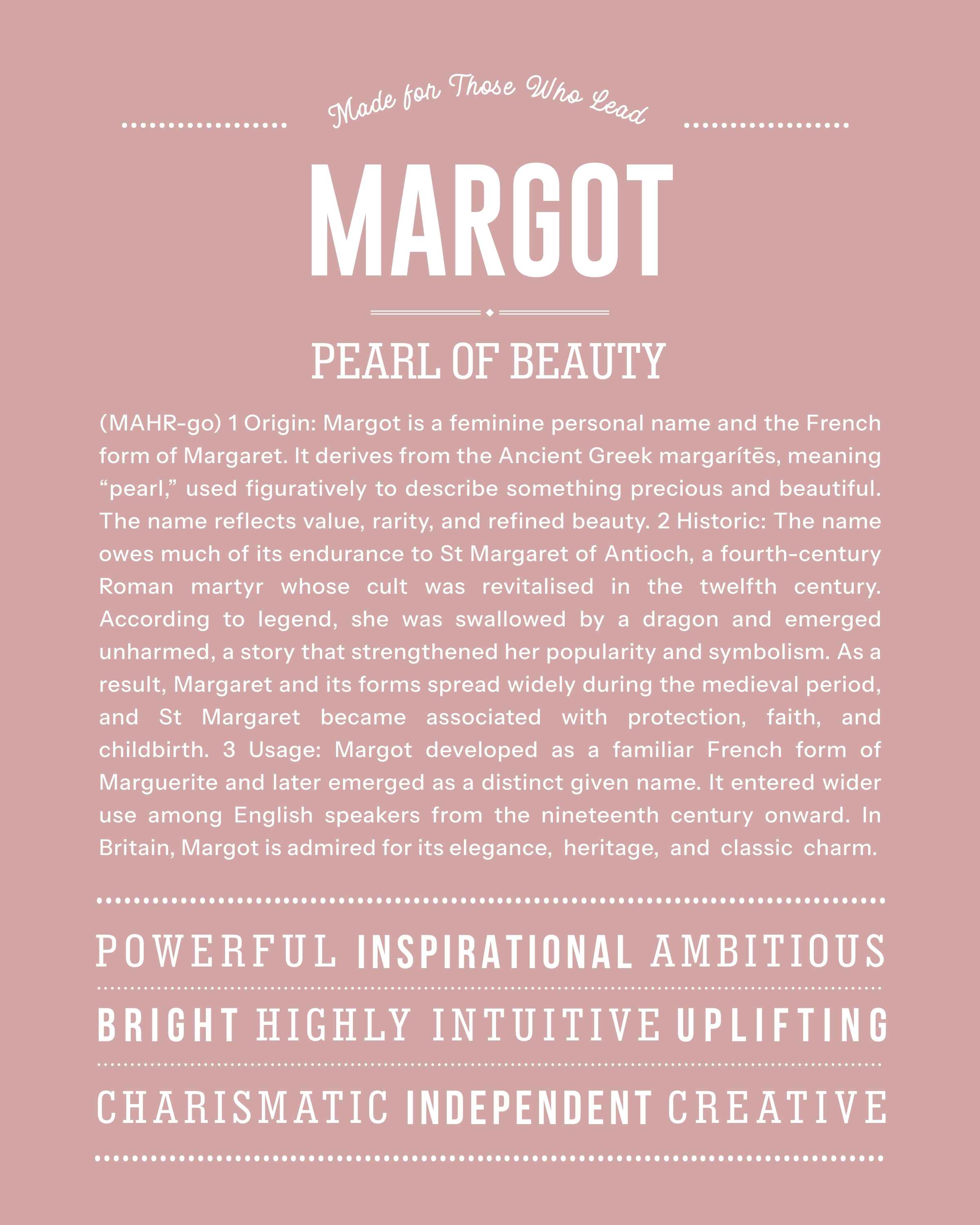 Margot | Personalised Name Meaning Print – Custom Name Art Gift