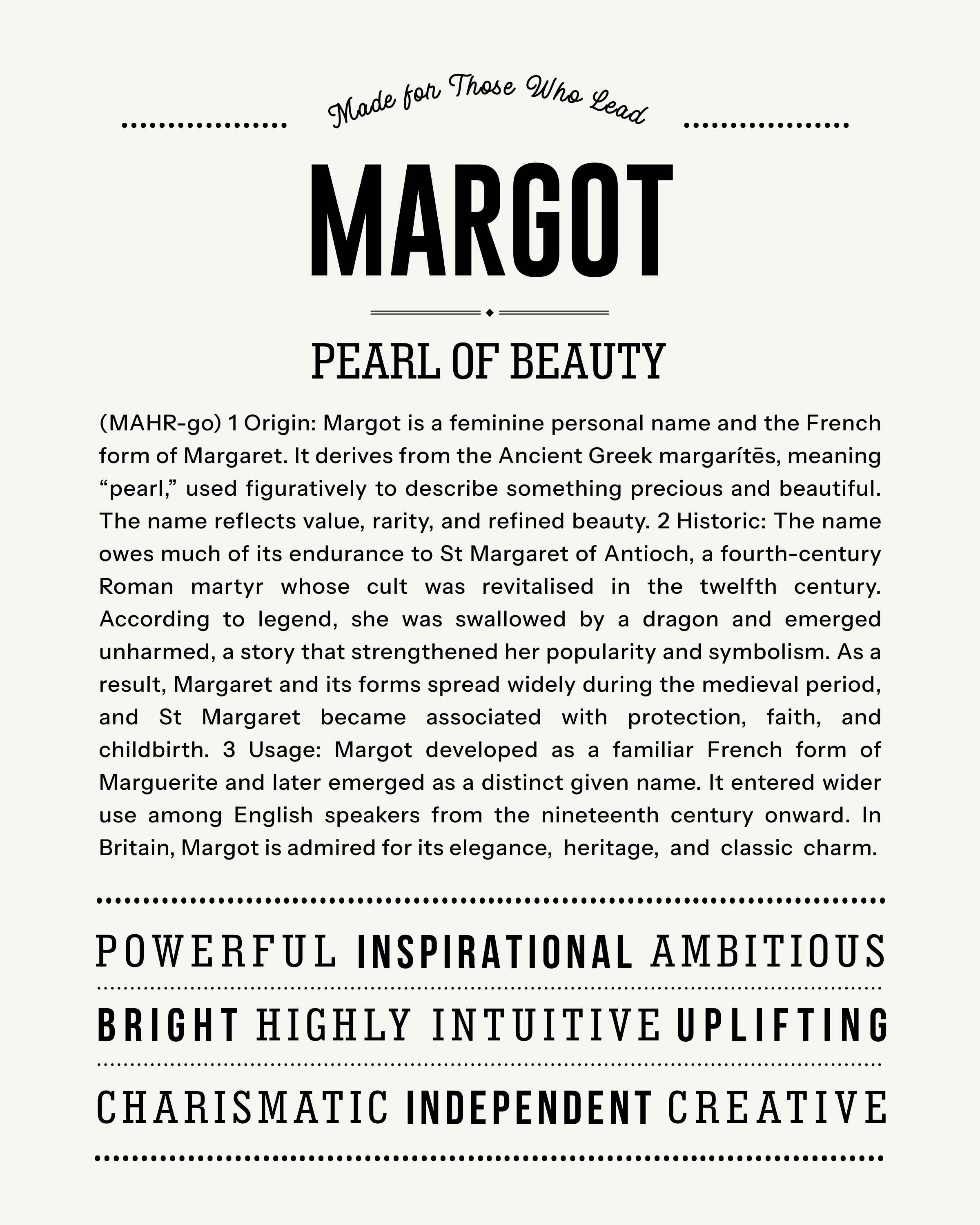 Margot | Personalised Name Meaning Print – Custom Name Art Gift