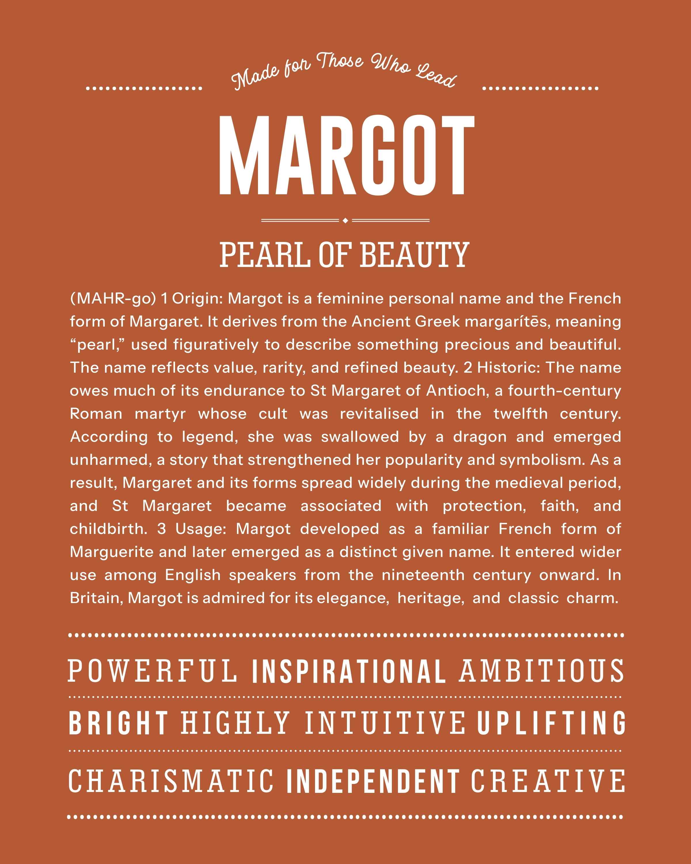 Margot | Personalised Name Meaning Print – Custom Name Art Gift