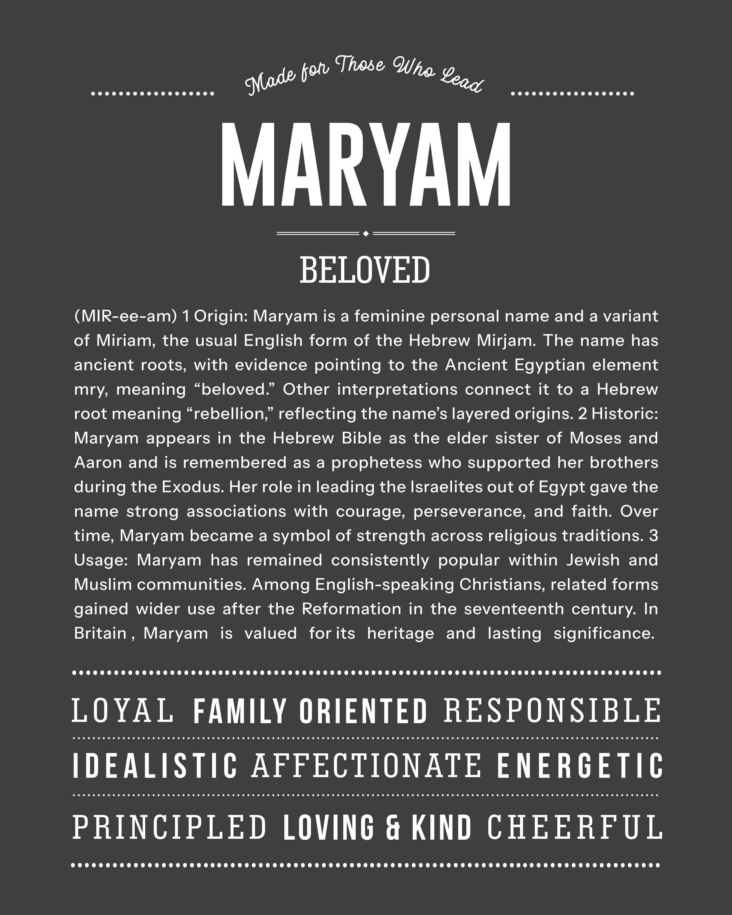 Maryam | Personalised Name Meaning Print – Custom Name Art Gift