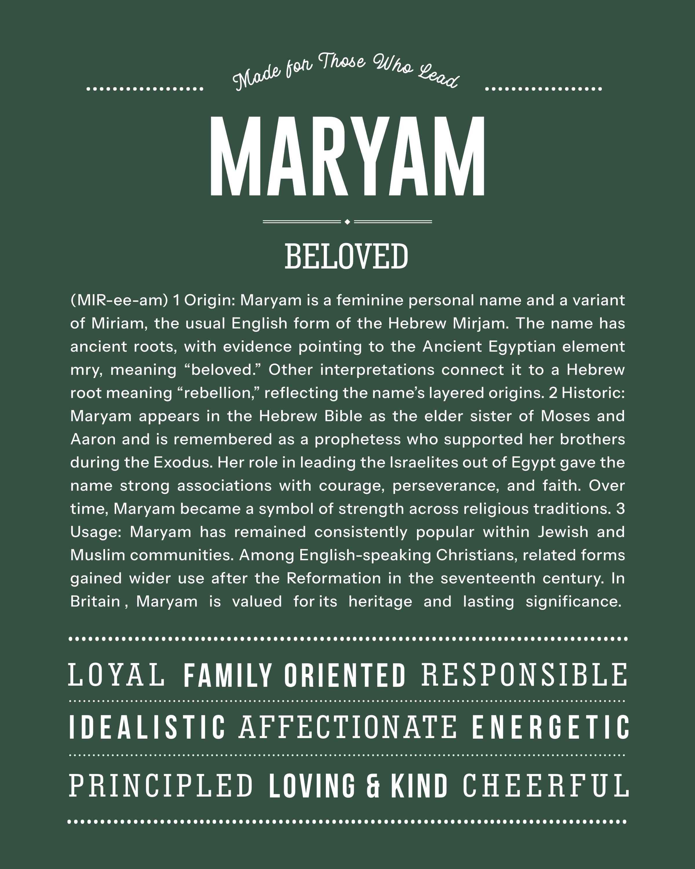 Maryam | Personalised Name Meaning Print – Custom Name Art Gift