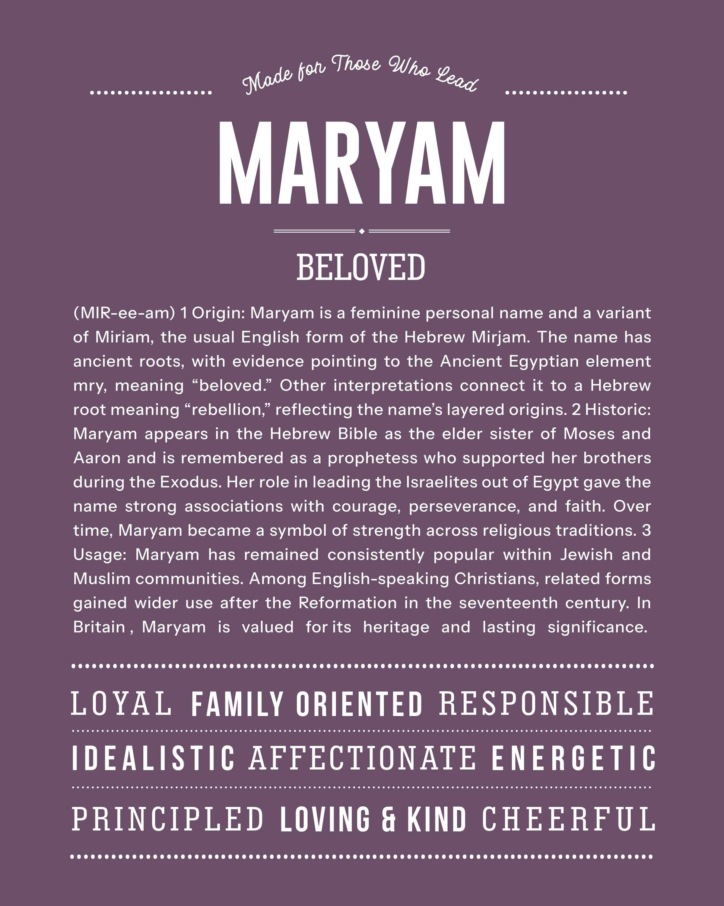 Maryam | Personalised Name Meaning Print – Custom Name Art Gift