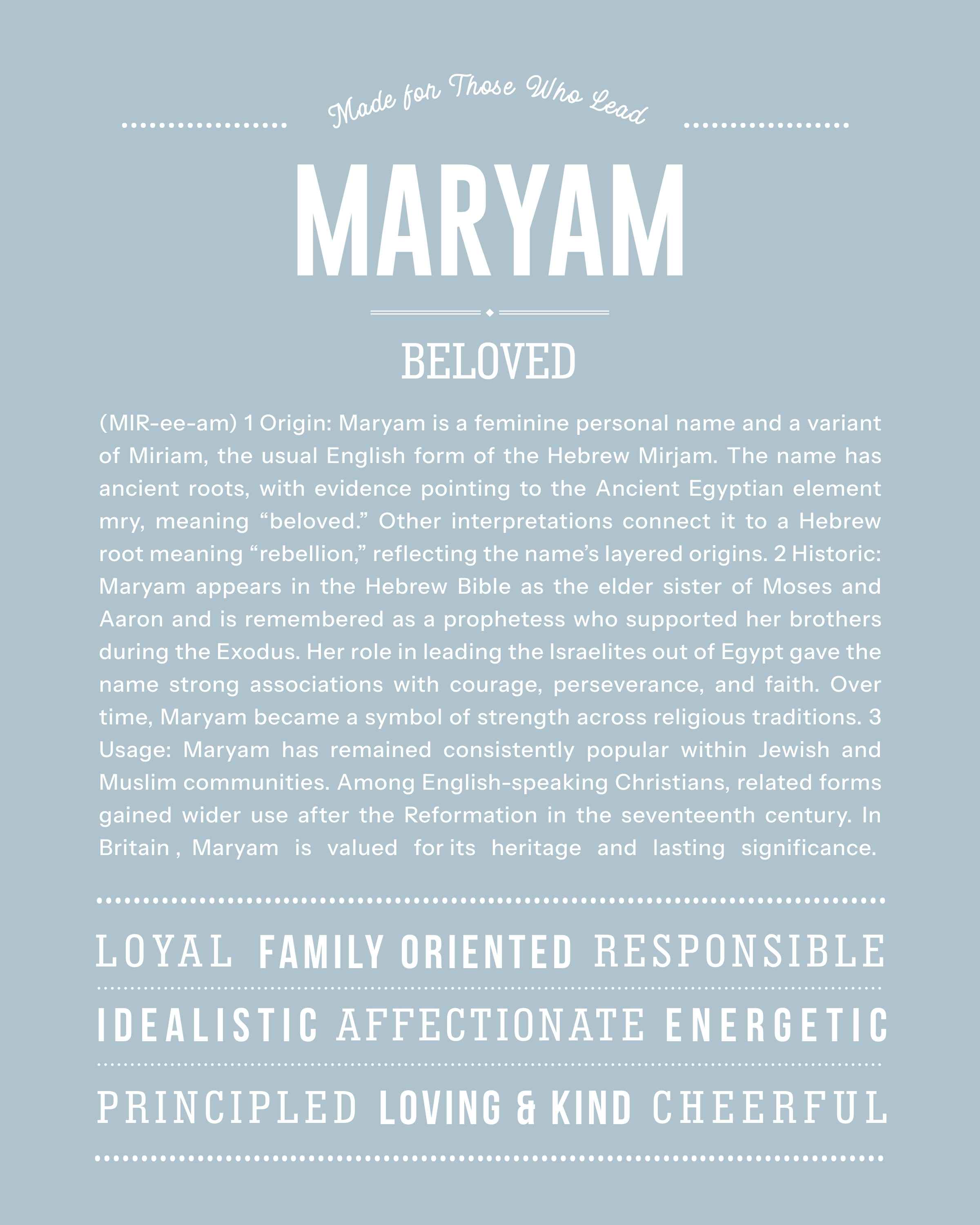 Maryam | Personalised Name Meaning Print – Custom Name Art Gift