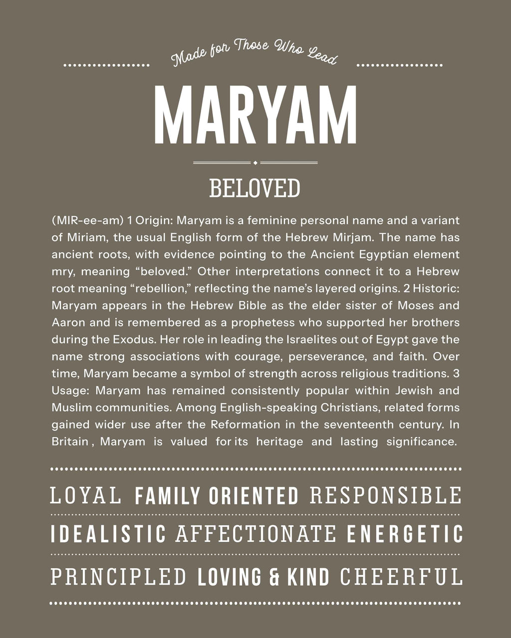 Maryam | Personalised Name Meaning Print – Custom Name Art Gift