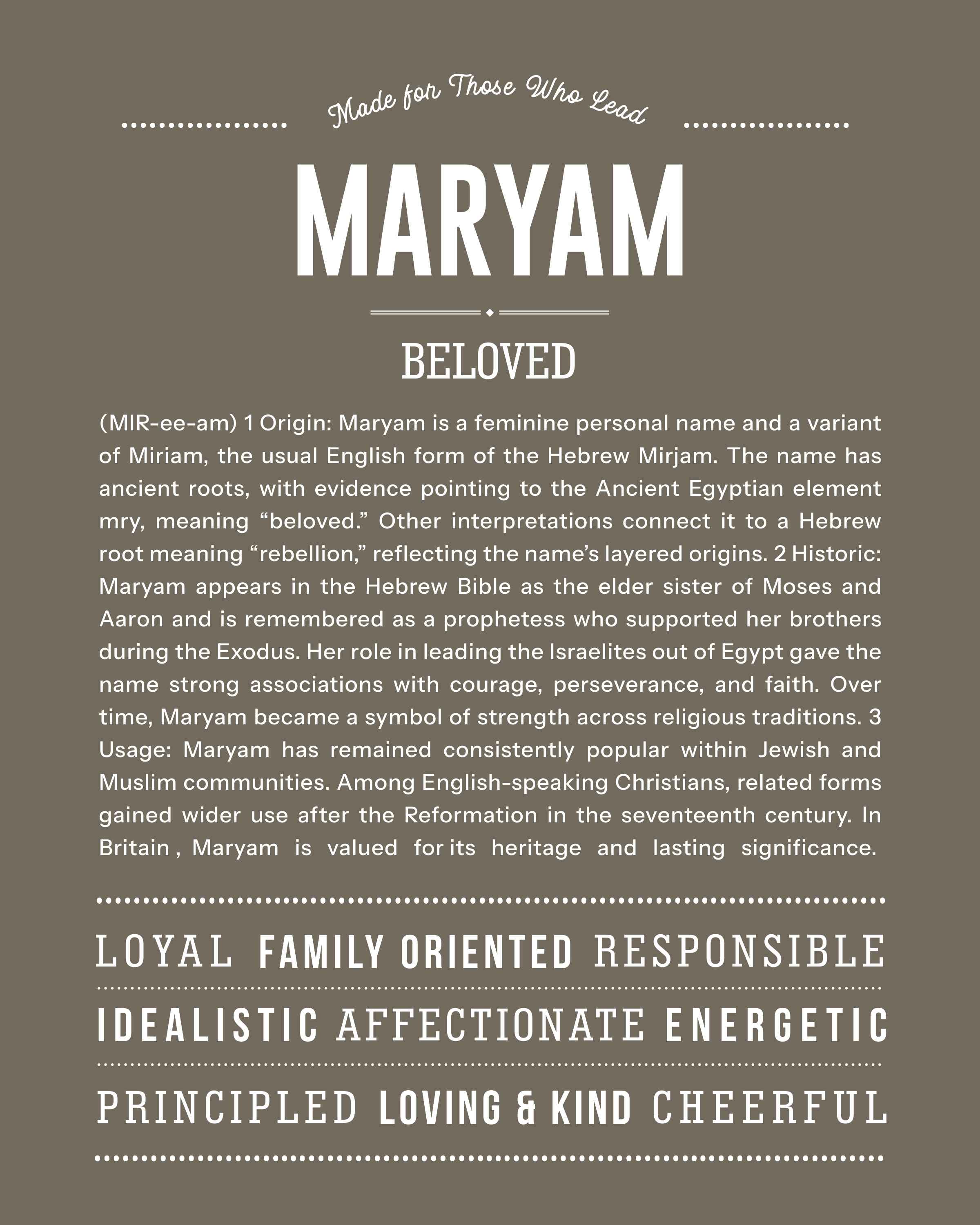 Maryam | Personalised Name Meaning Print – Custom Name Art Gift