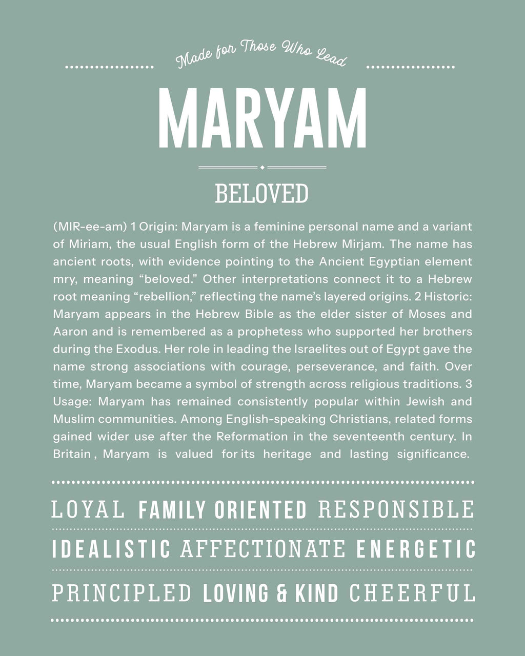Maryam | Personalised Name Meaning Print – Custom Name Art Gift