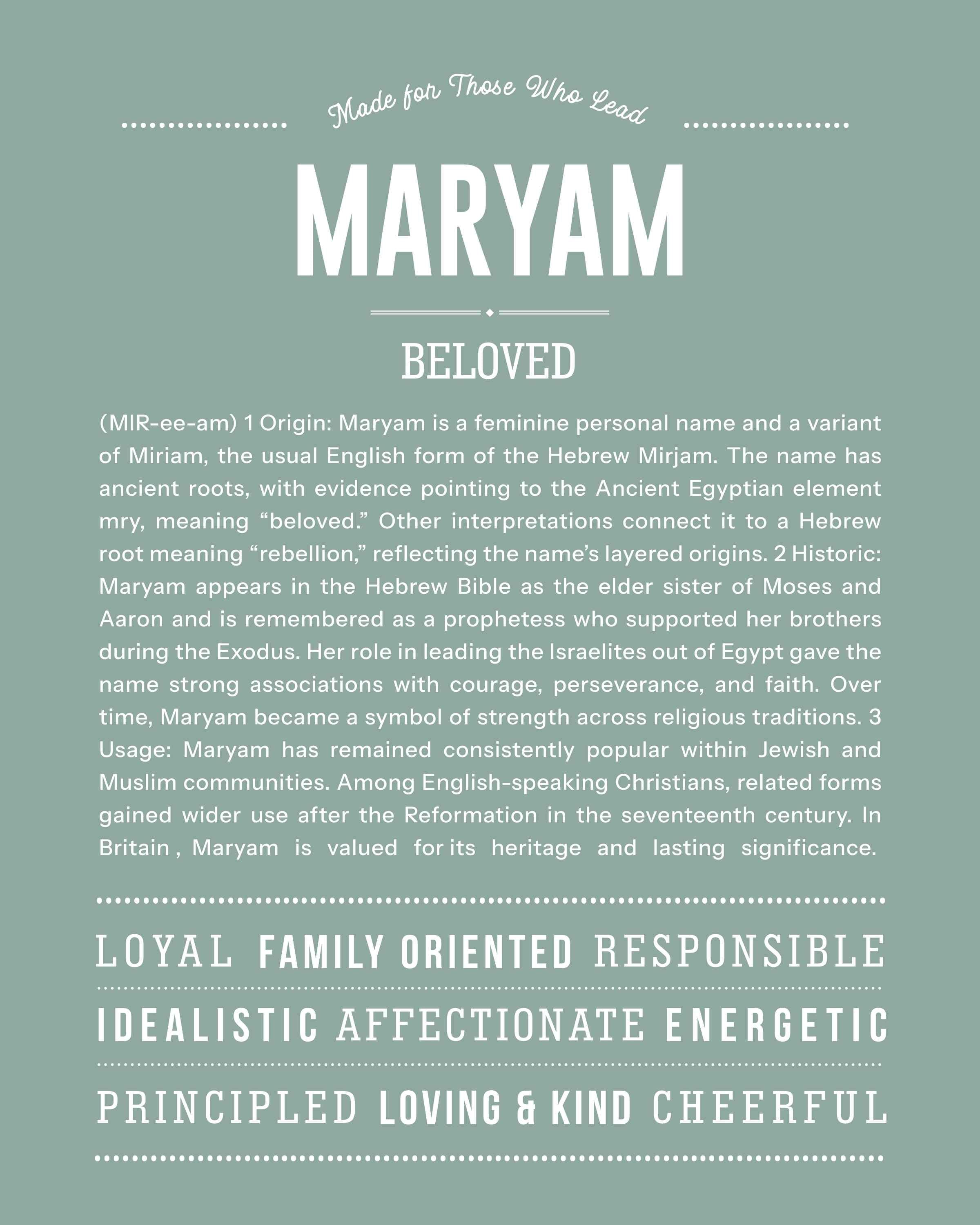 Maryam | Personalised Name Meaning Print – Custom Name Art Gift