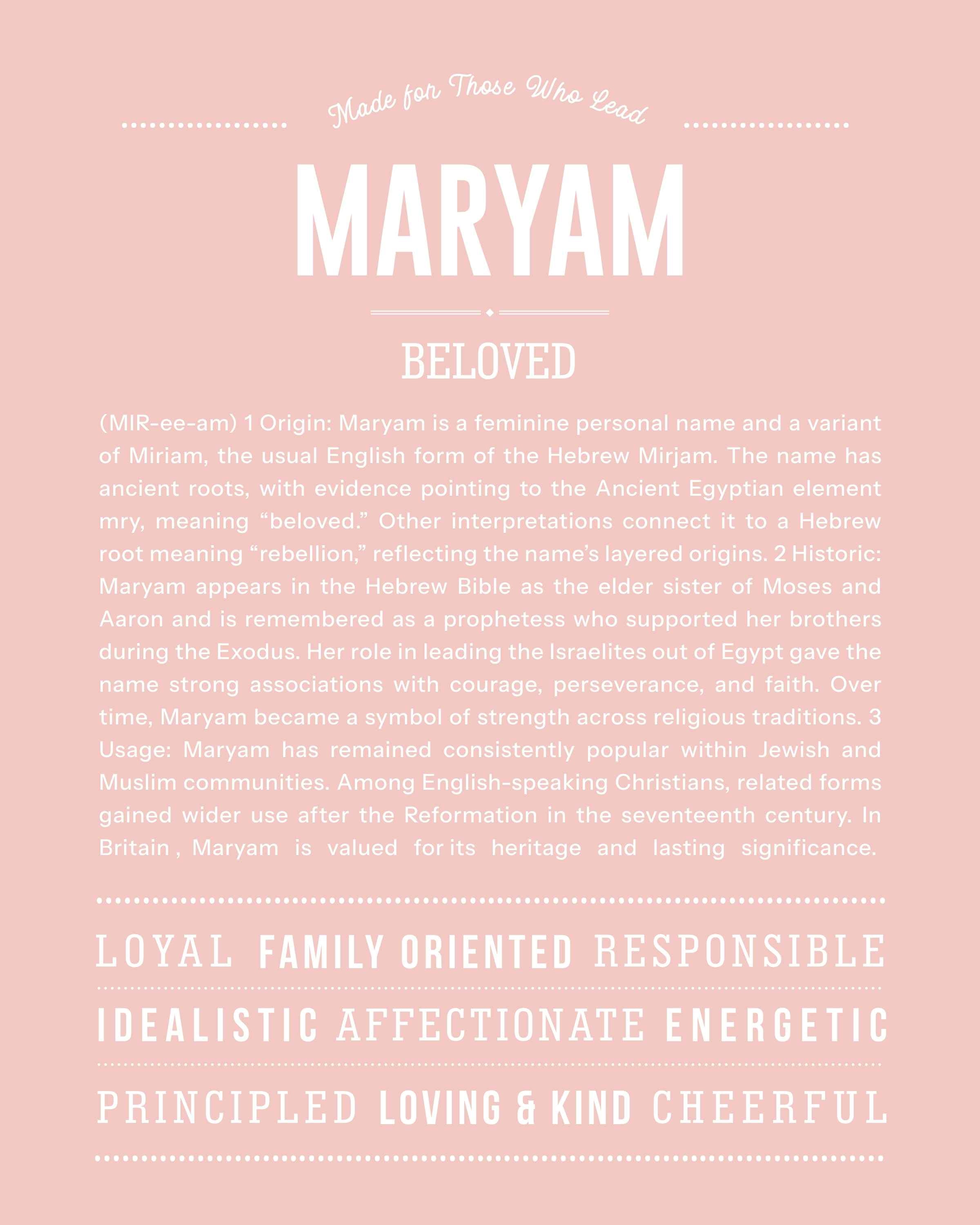 Maryam | Personalised Name Meaning Print – Custom Name Art Gift