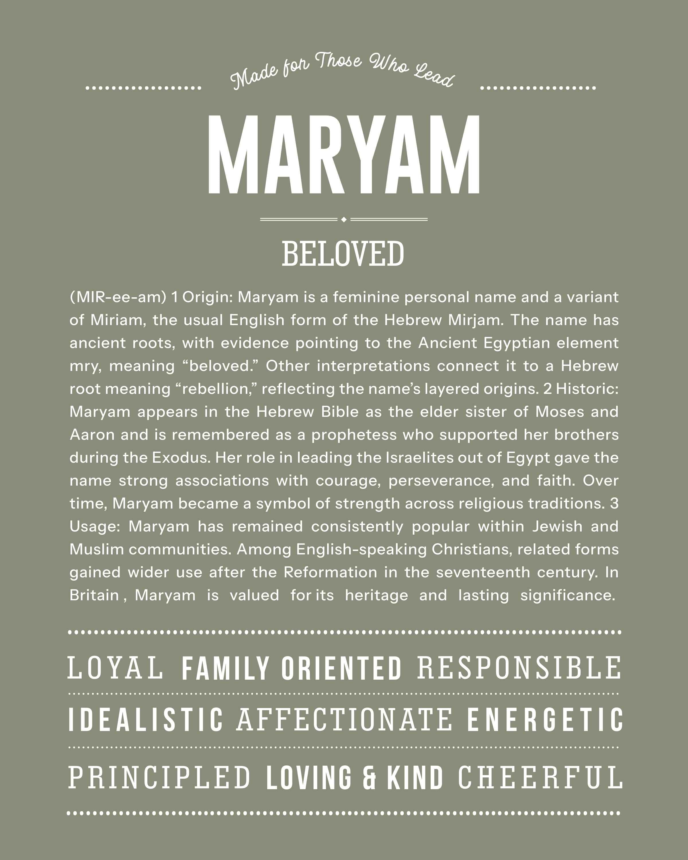 Maryam | Personalised Name Meaning Print – Custom Name Art Gift