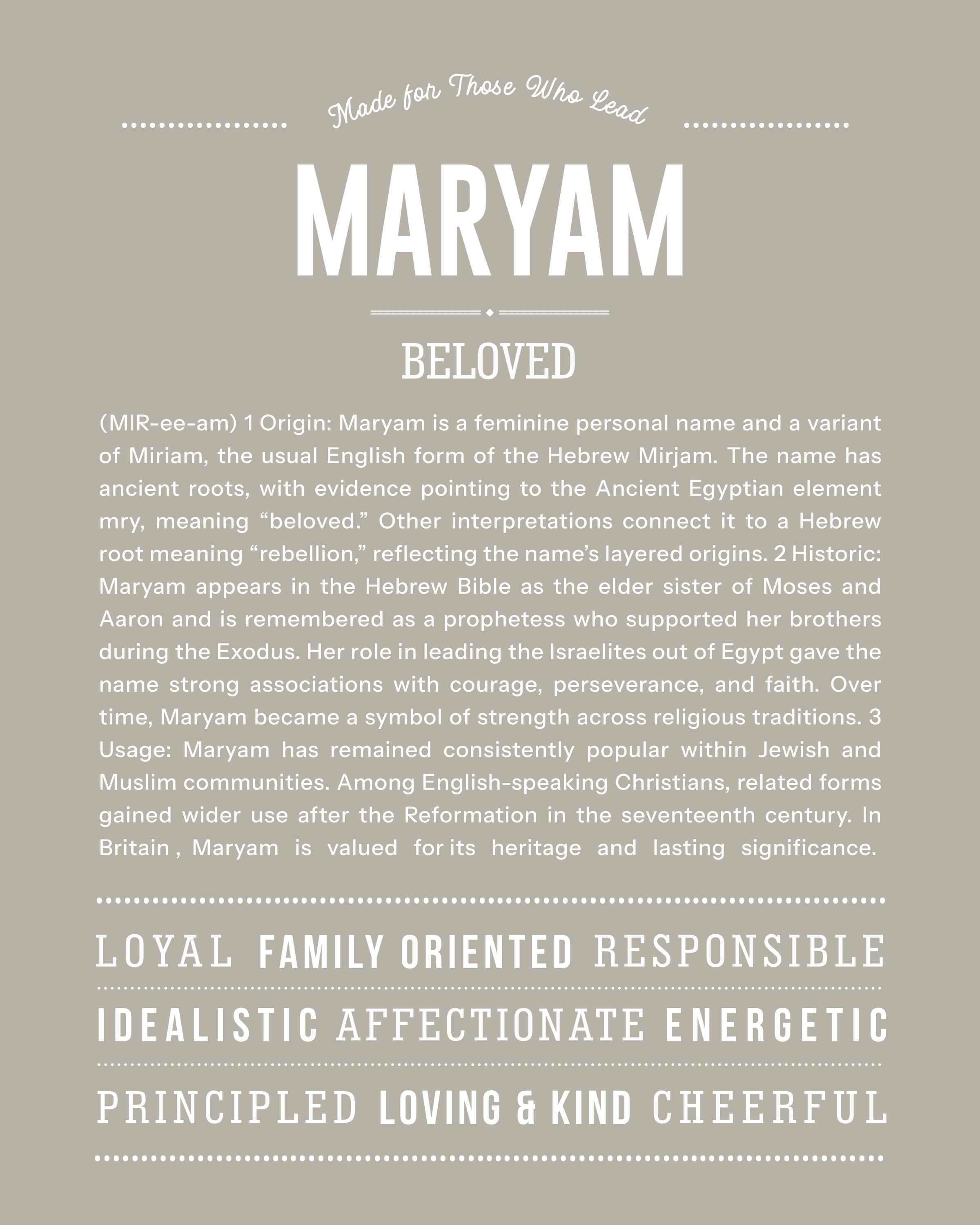 Maryam | Personalised Name Meaning Print – Custom Name Art Gift