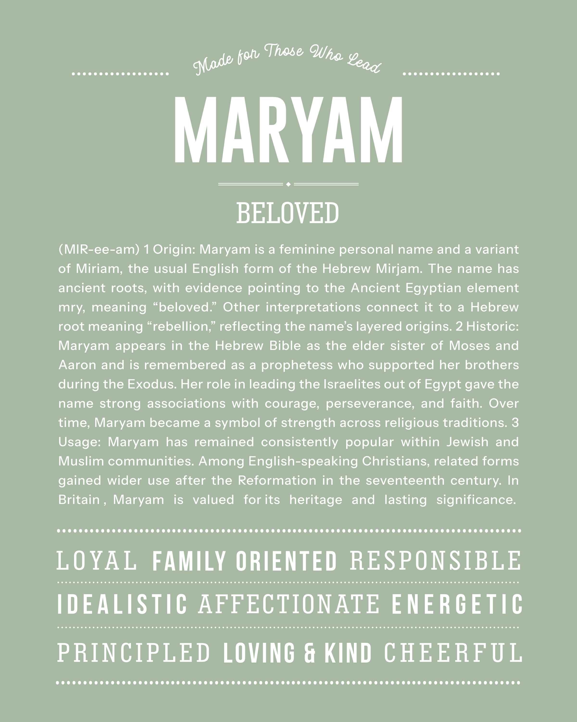 Maryam | Personalised Name Meaning Print – Custom Name Art Gift
