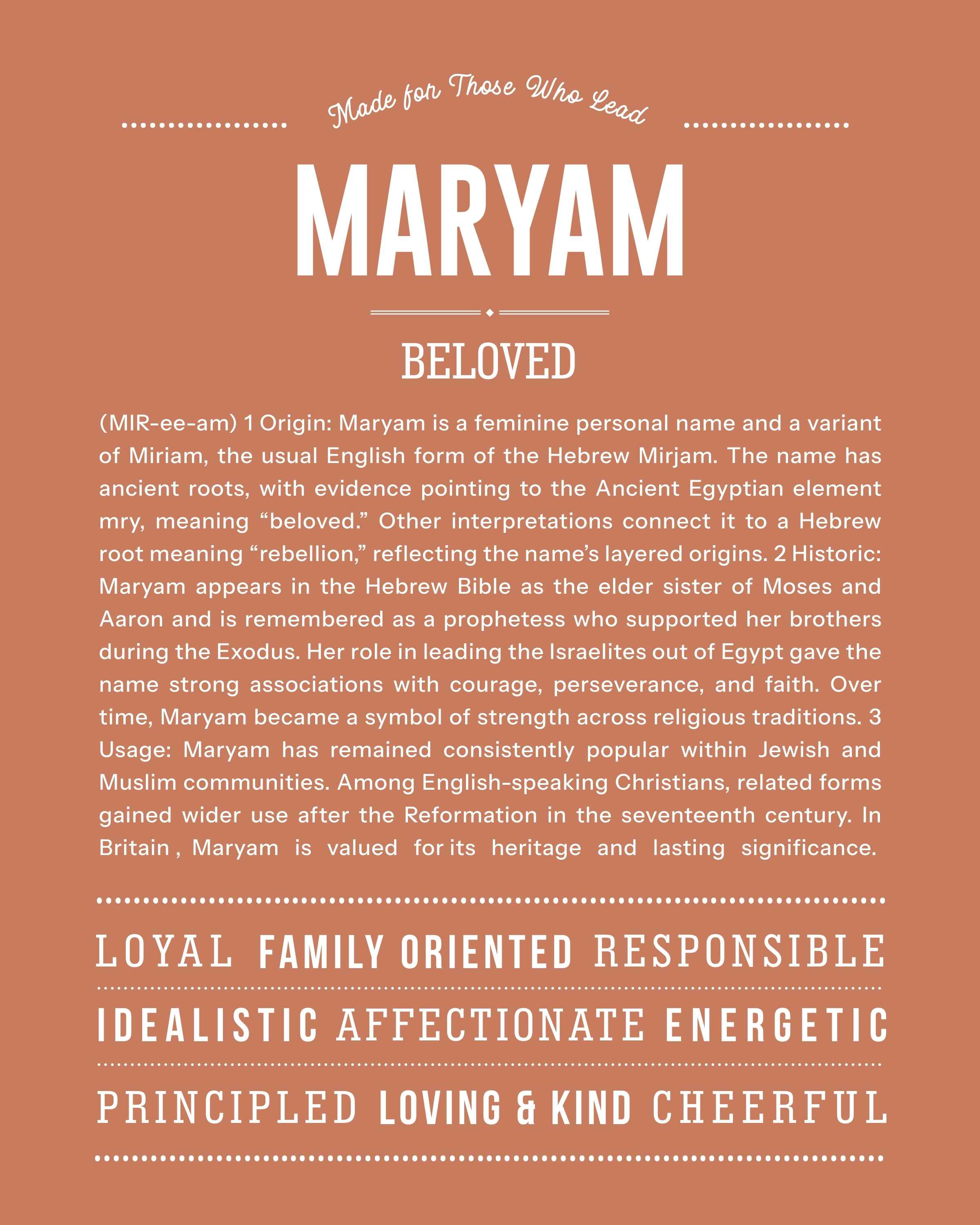 Maryam | Personalised Name Meaning Print – Custom Name Art Gift