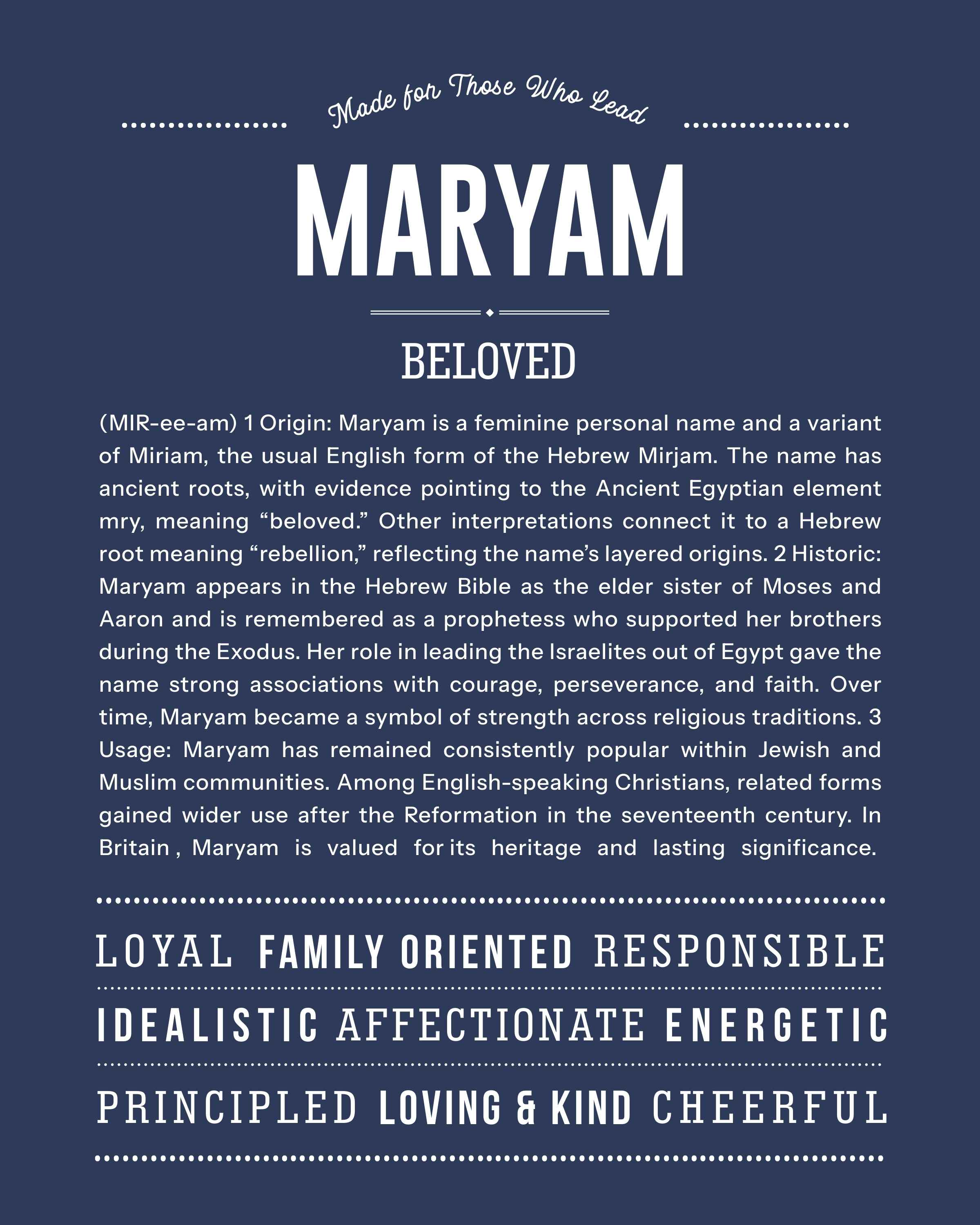 Maryam | Personalised Name Meaning Print – Custom Name Art Gift